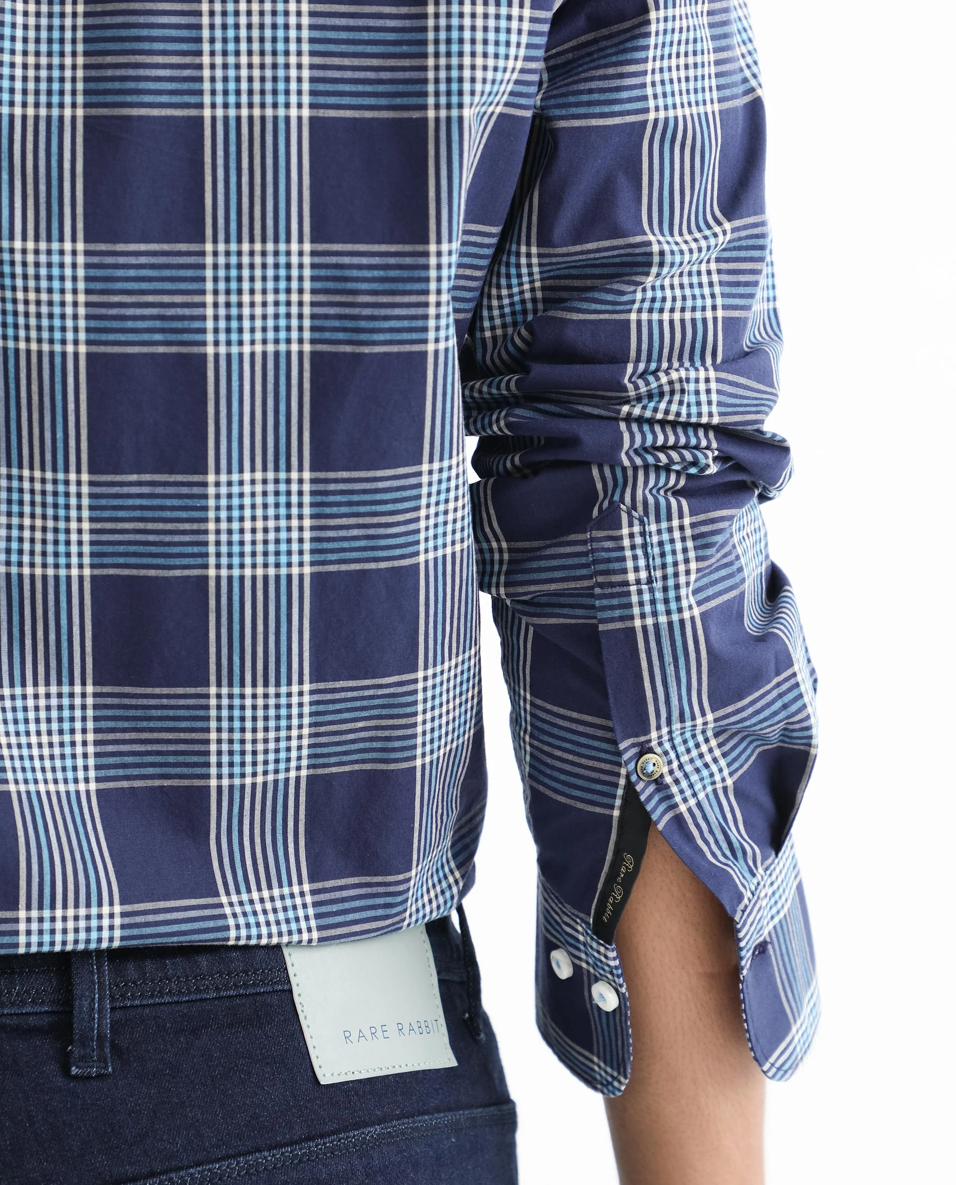 Rare Rabbit Men's Turvo Blue Cotton Checked Print Regular Fit Full Sleeve Collared Shirt - Image 5