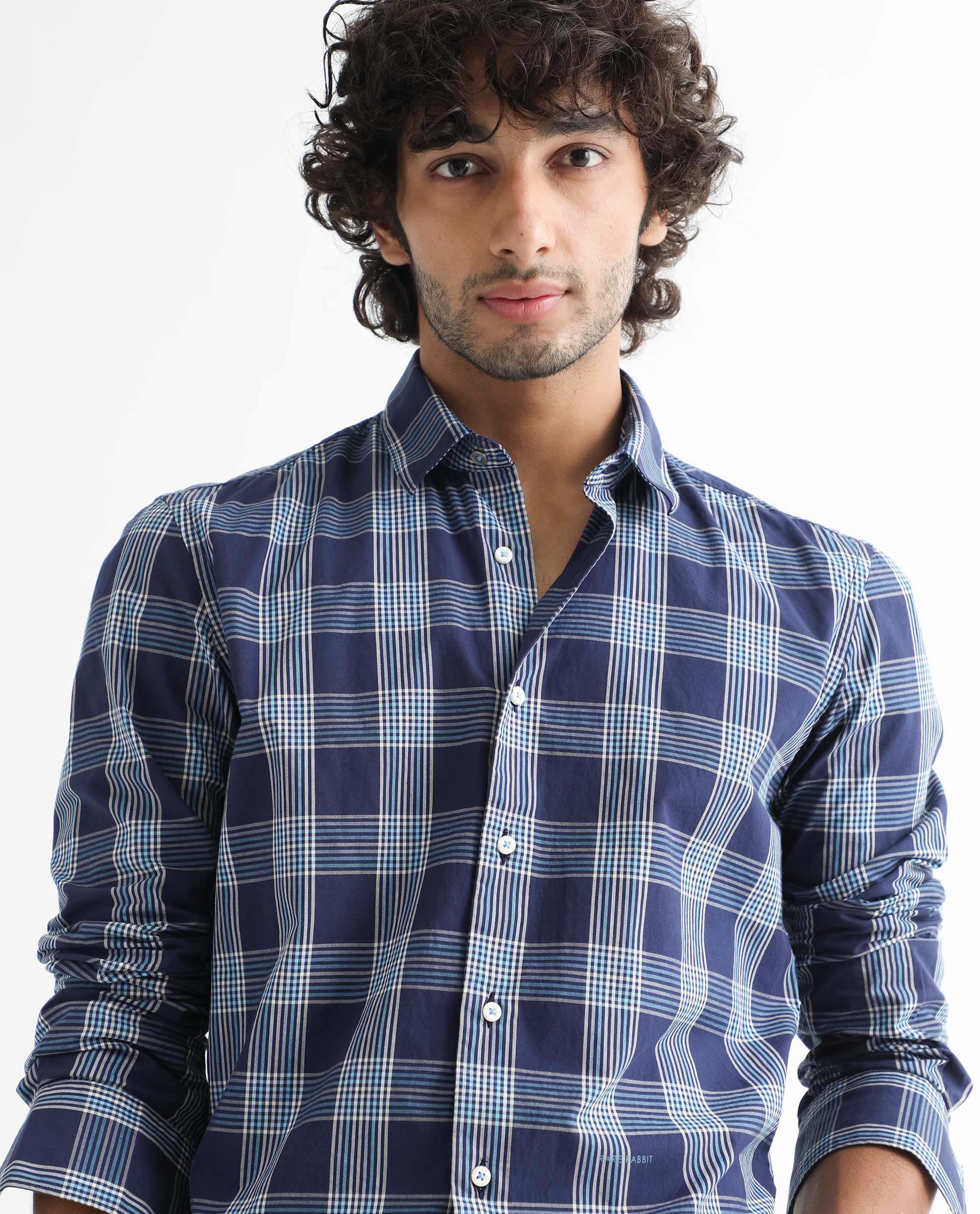 Rare Rabbit Men's Turvo Blue Cotton Checked Print Regular Fit Full Sleeve Collared Shirt - Image 6