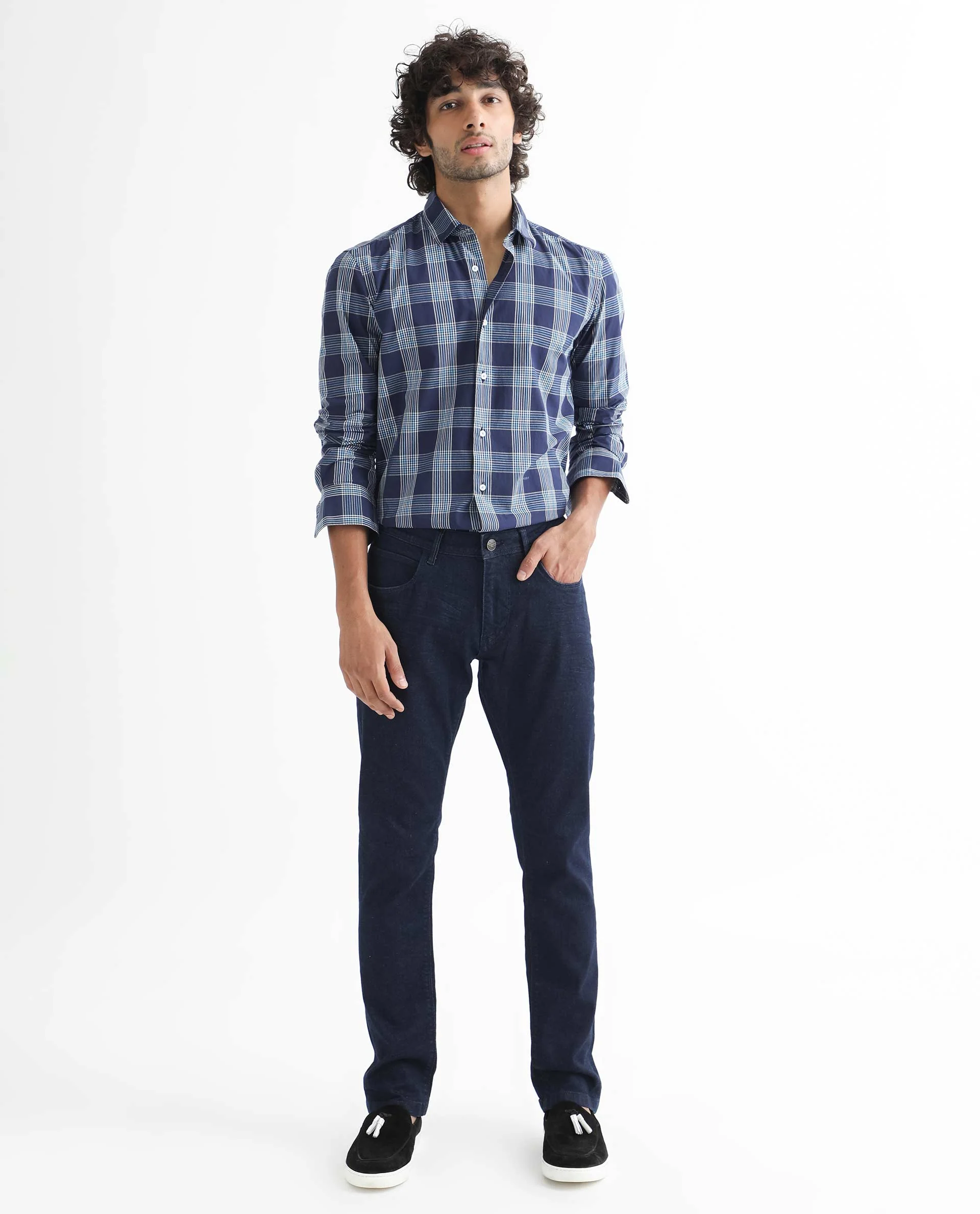 Rare Rabbit Men's Turvo Blue Cotton Checked Print Regular Fit Full Sleeve Collared Shirt - Image 9