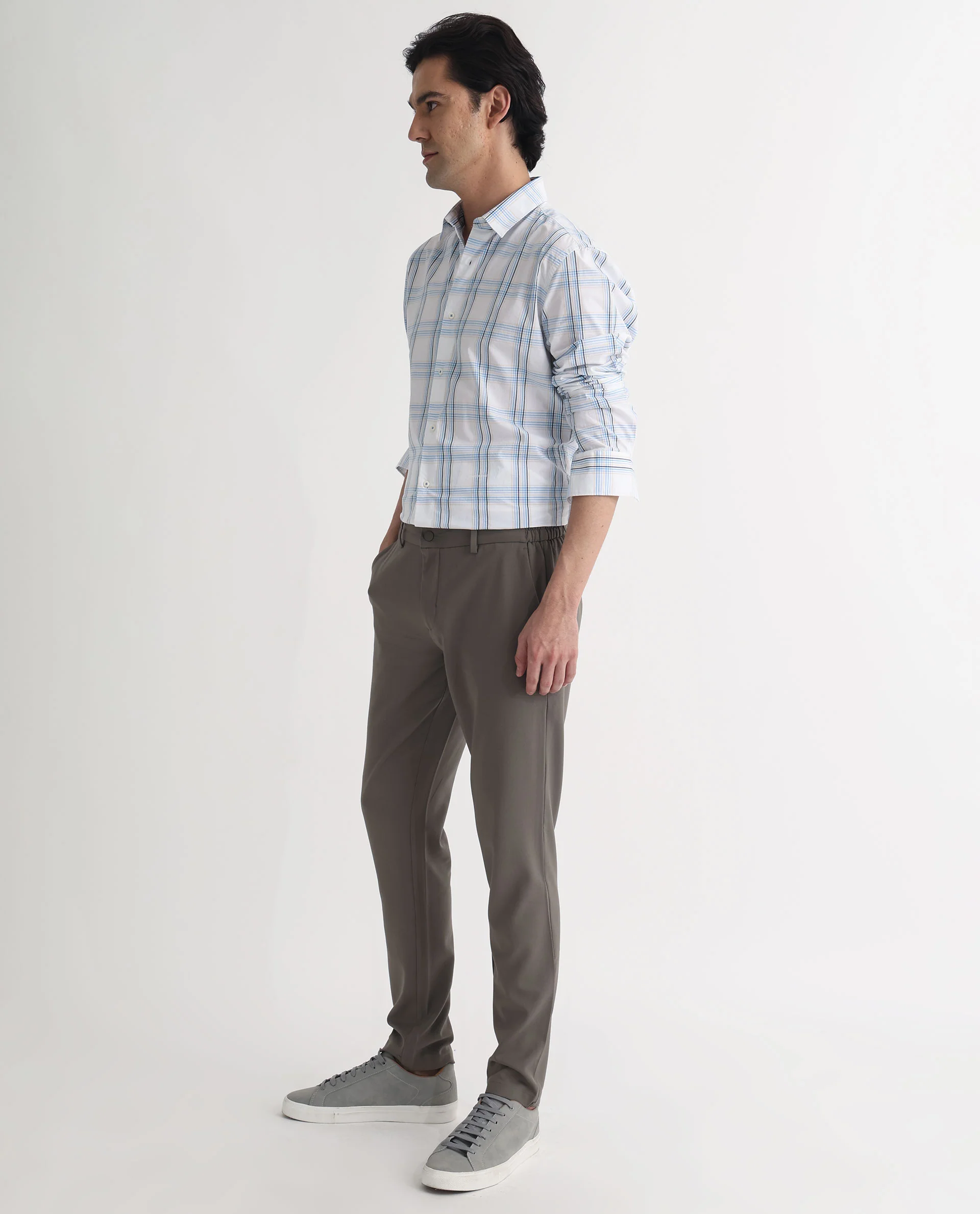 Rare Rabbit Men's Turvo White Cotton Checked Print Regular Fit Full Sleeve Collared Shirt - Image 2