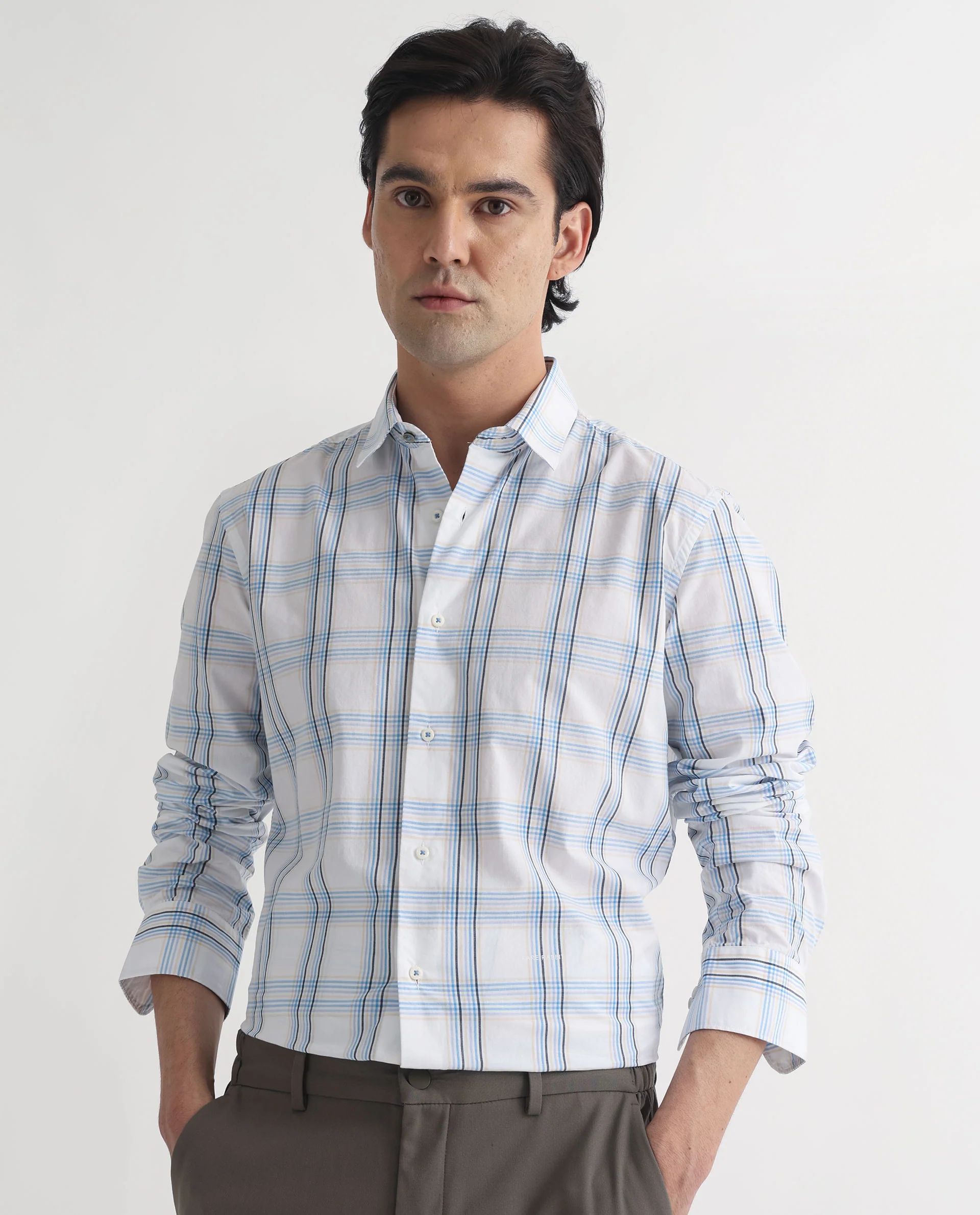 Rare Rabbit Men's Turvo White Cotton Checked Print Regular Fit Full Sleeve Collared Shirt - Image 5