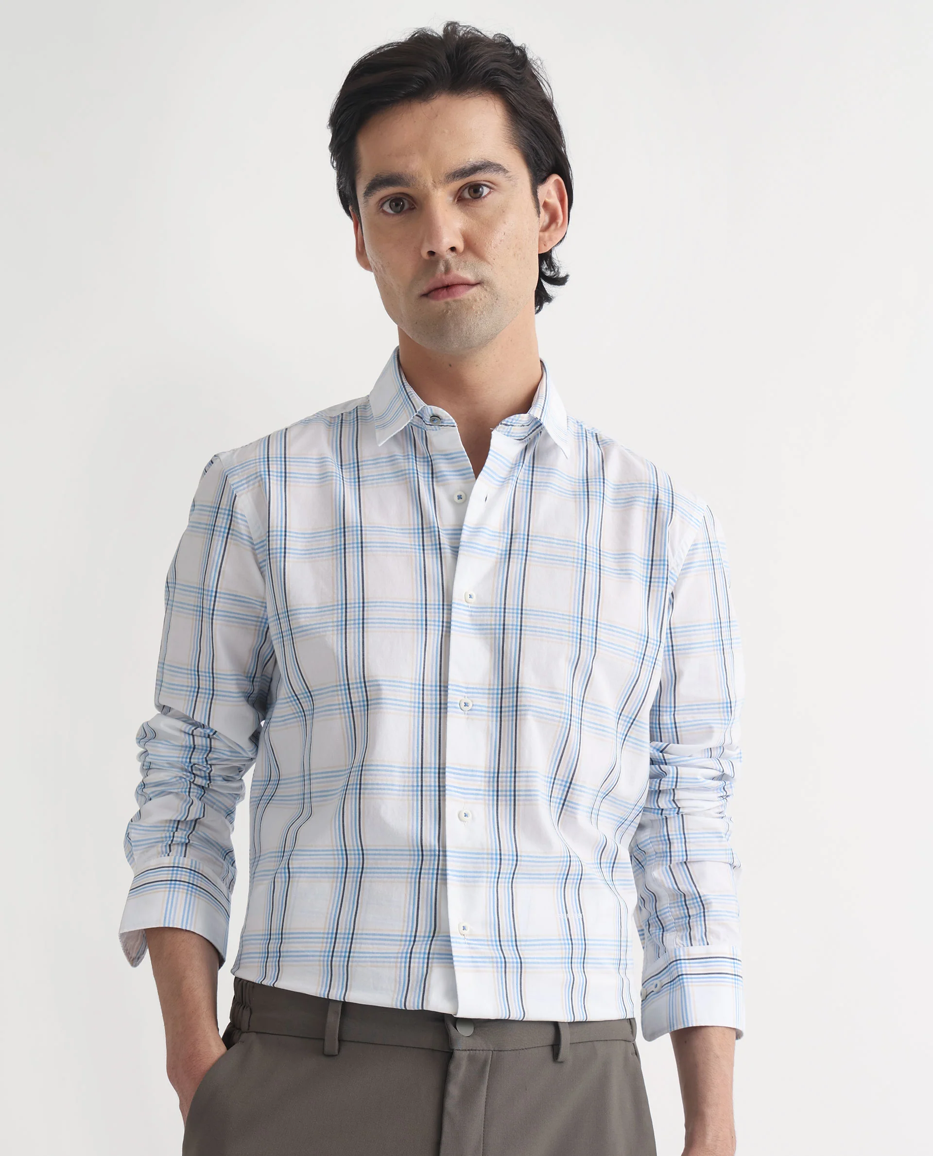 Rare Rabbit Men's Turvo White Cotton Checked Print Regular Fit Full Sleeve Collared Shirt - Image 7