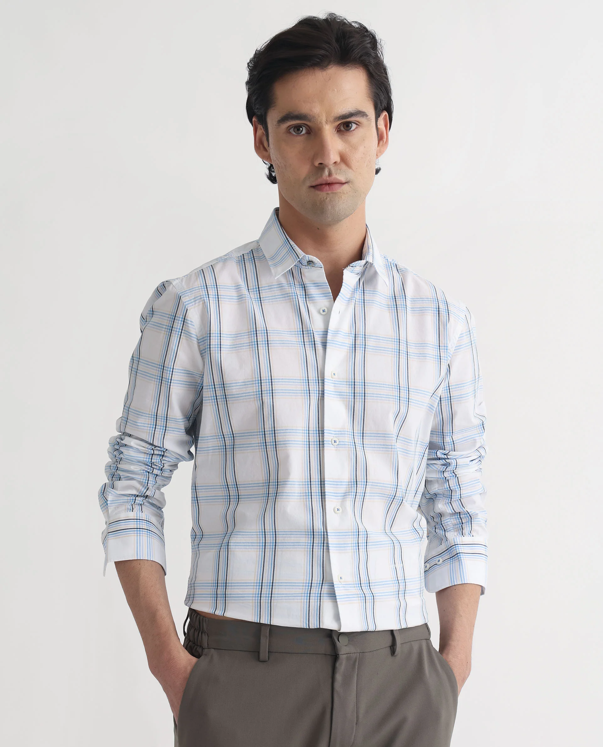 Rare Rabbit Men's Turvo White Cotton Checked Print Regular Fit Full Sleeve Collared Shirt - Image 9