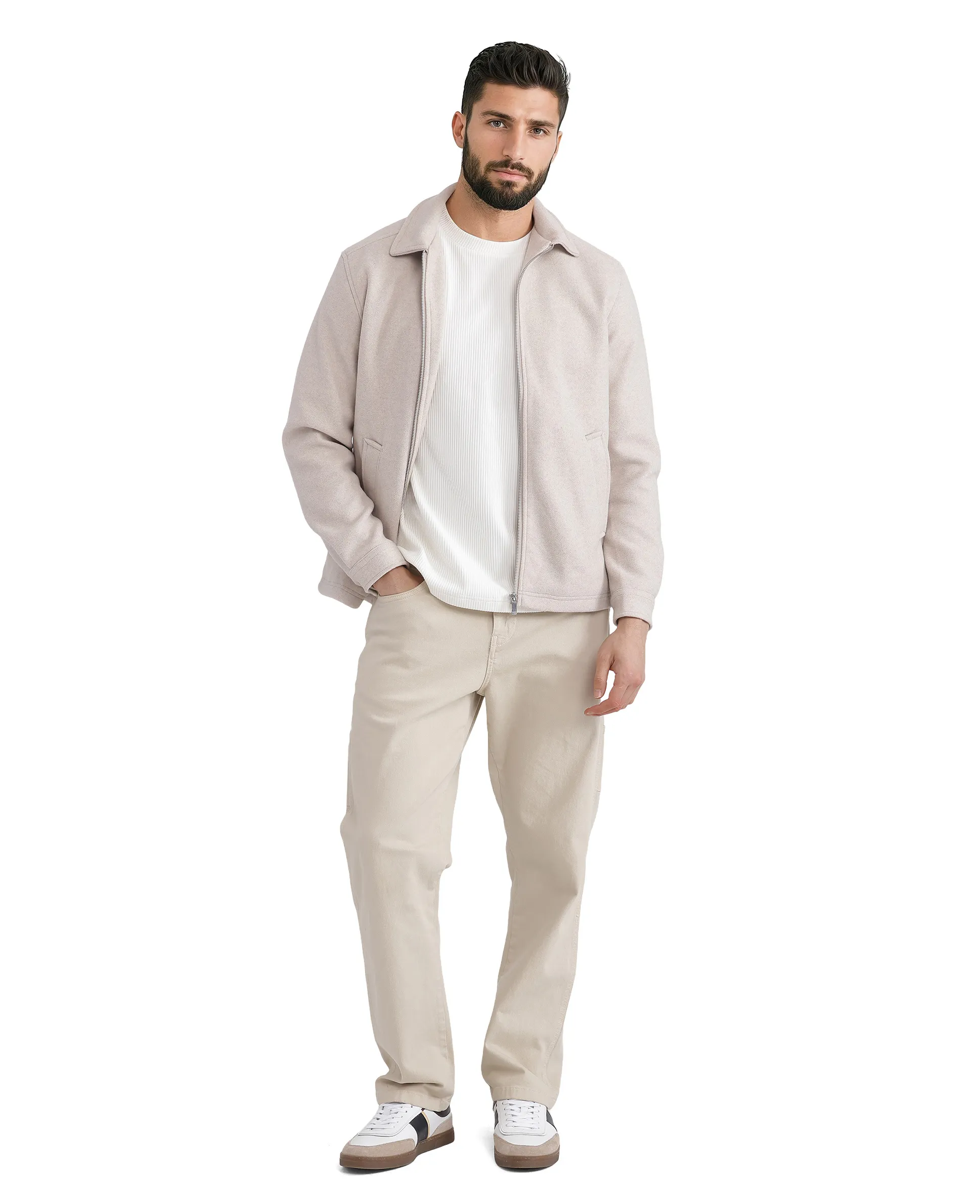 Rare Rabbit Men's Tweeder-2 Beige Polyester Plain Regular Fit Full Sleeve Spread Collar Jacket - Image 2