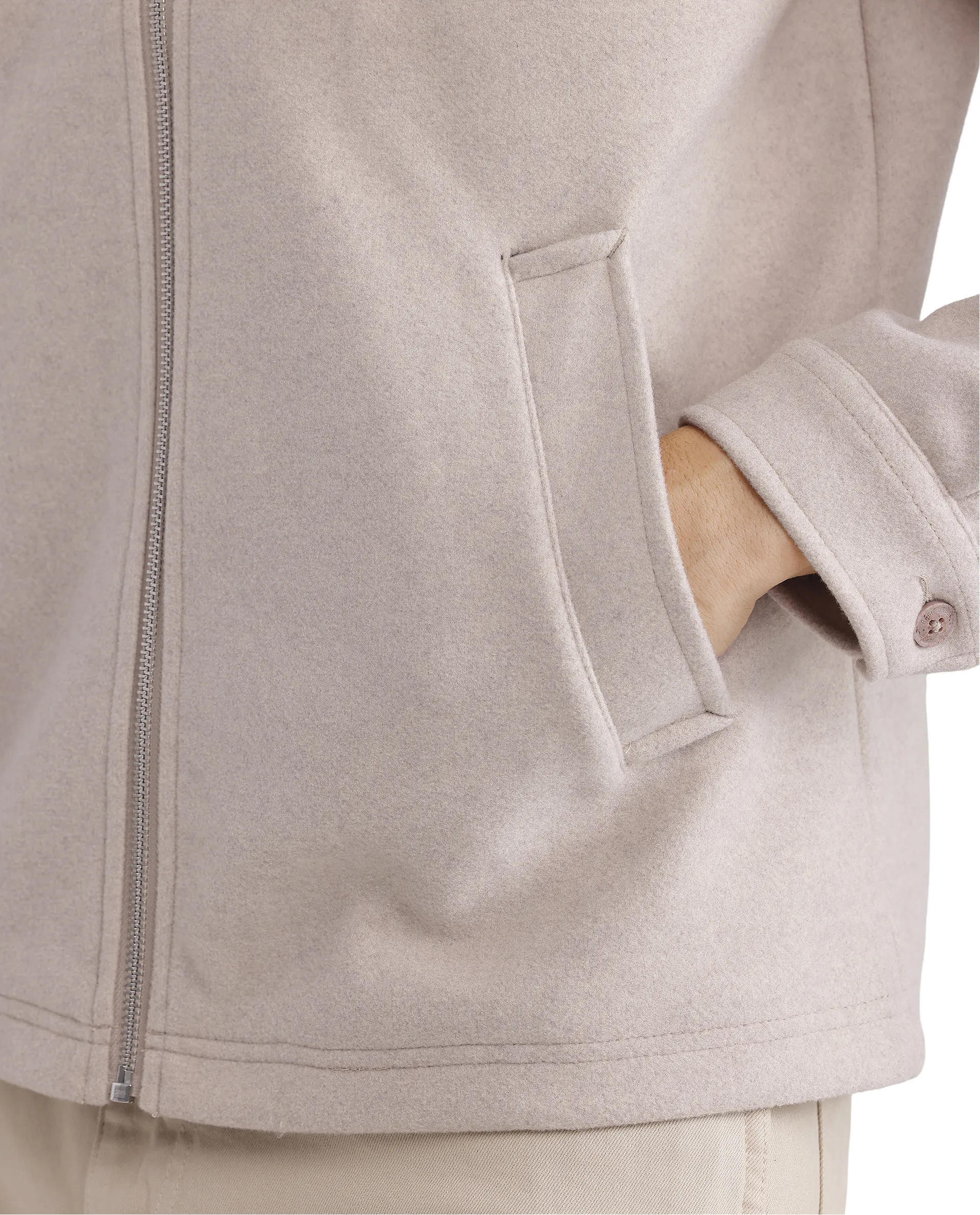 Rare Rabbit Men's Tweeder-2 Beige Polyester Plain Regular Fit Full Sleeve Spread Collar Jacket - Image 3
