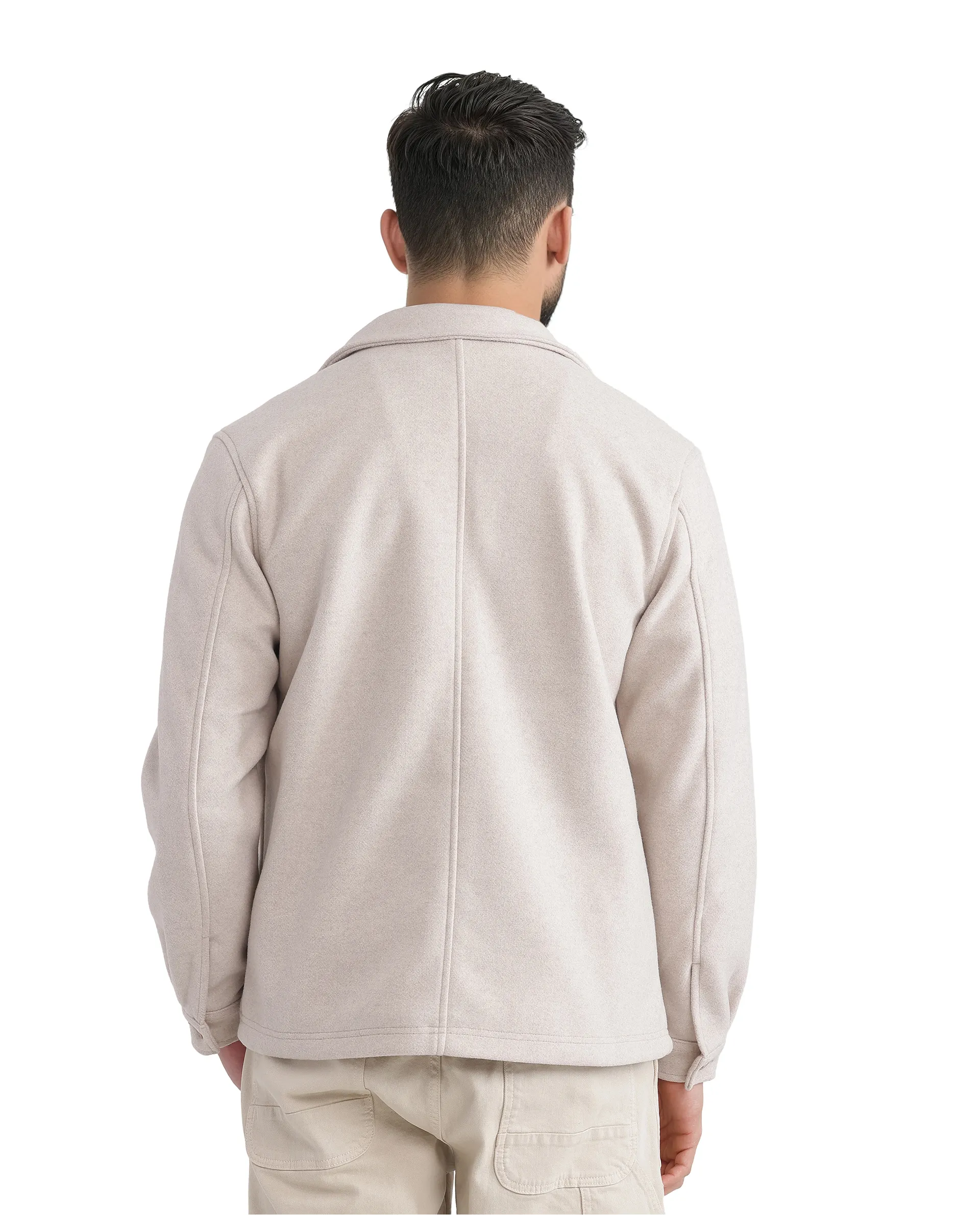 Rare Rabbit Men's Tweeder-2 Beige Polyester Plain Regular Fit Full Sleeve Spread Collar Jacket - Image 4