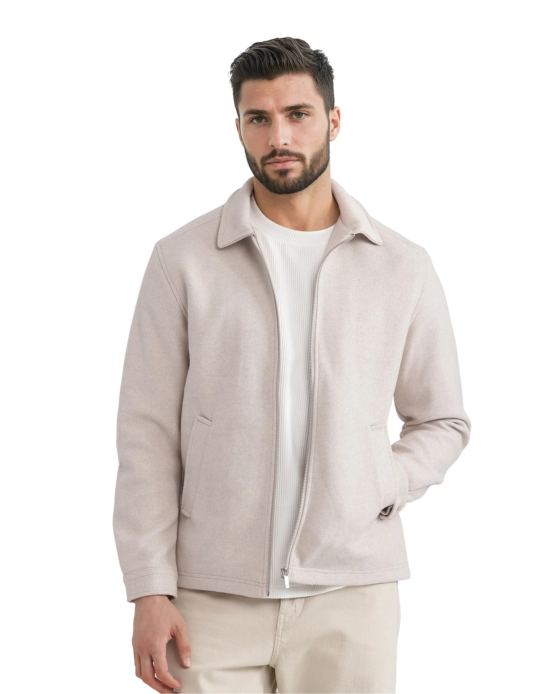 Rare Rabbit Men's Tweeder-2 Beige Polyester Plain Regular Fit Full Sleeve Spread Collar Jacket - Image 6