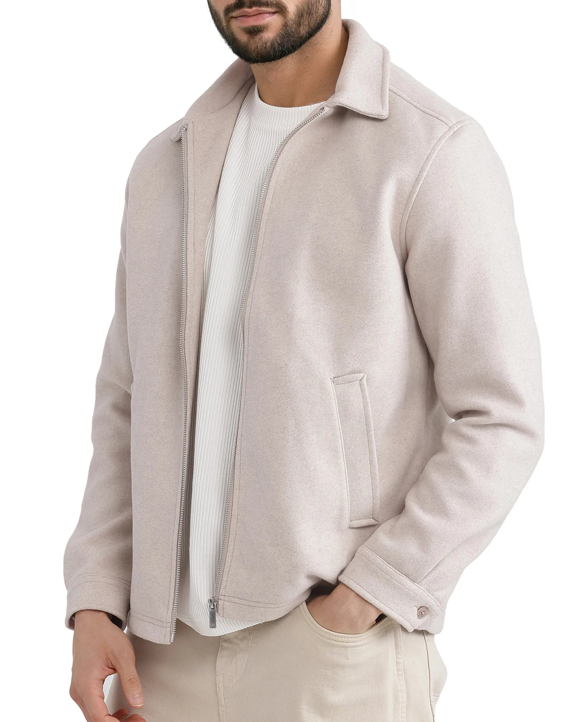 Rare Rabbit Men's Tweeder-2 Beige Polyester Plain Regular Fit Full Sleeve Spread Collar Jacket - Image 7