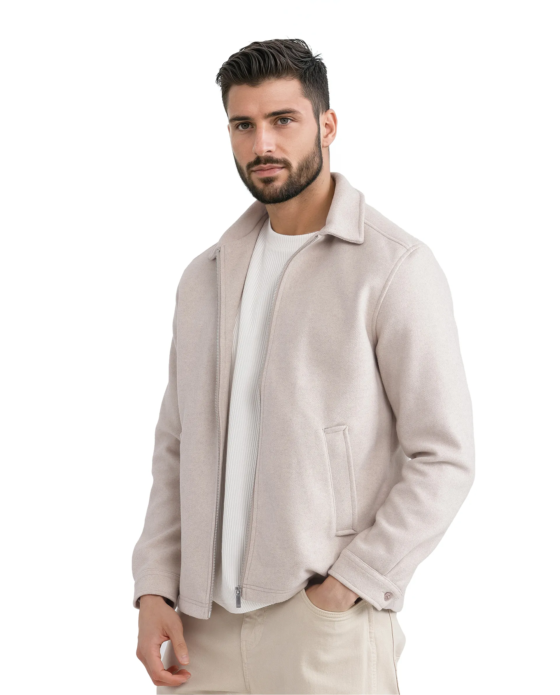 Rare Rabbit Men's Tweeder-2 Beige Polyester Plain Regular Fit Full Sleeve Spread Collar Jacket - Image 8
