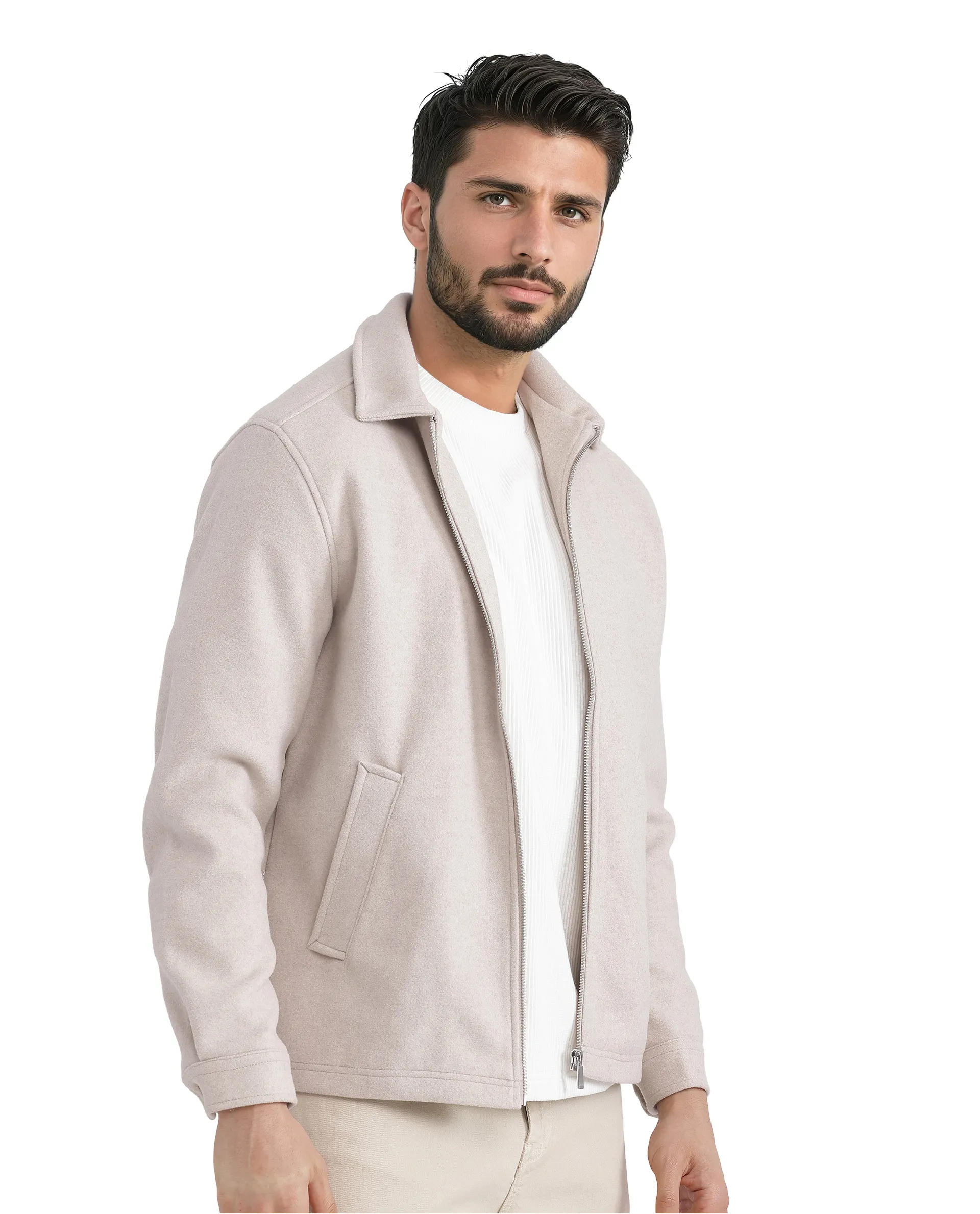 Rare Rabbit Men's Tweeder-2 Beige Polyester Plain Regular Fit Full Sleeve Spread Collar Jacket - Image 9