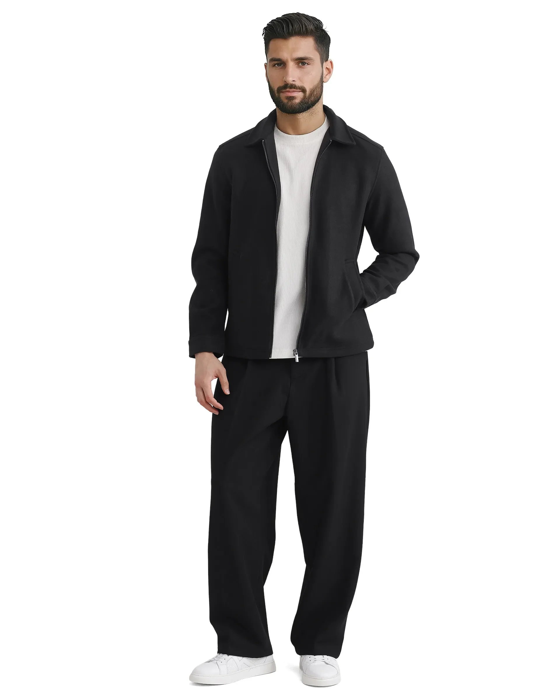 Rare Rabbit Men's Tweeder-2 Black Polyester Plain Relaxed Fit Full Sleeve Spread Collar Jacket - Image 3