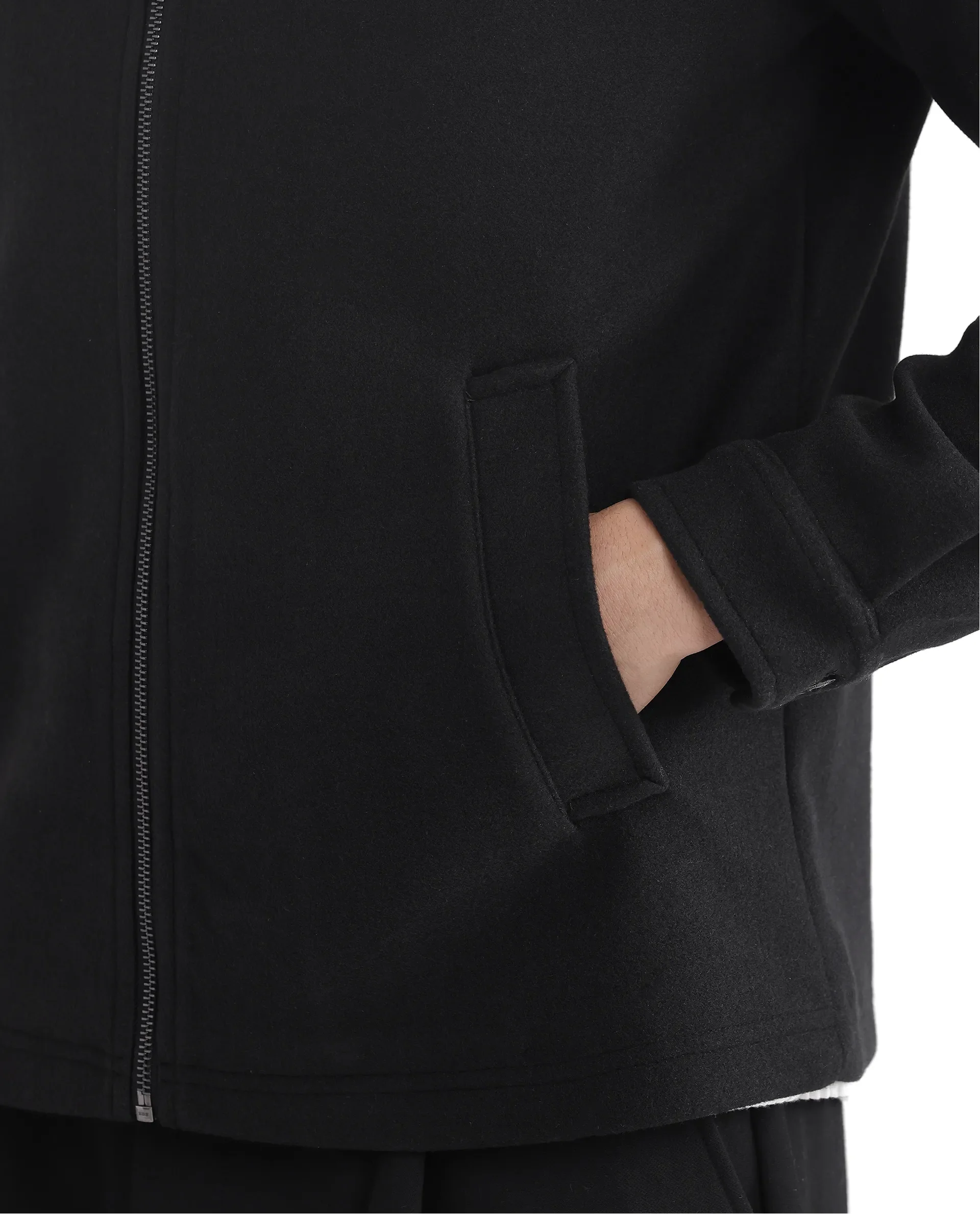 Rare Rabbit Men's Tweeder-2 Black Polyester Plain Relaxed Fit Full Sleeve Spread Collar Jacket - Image 4