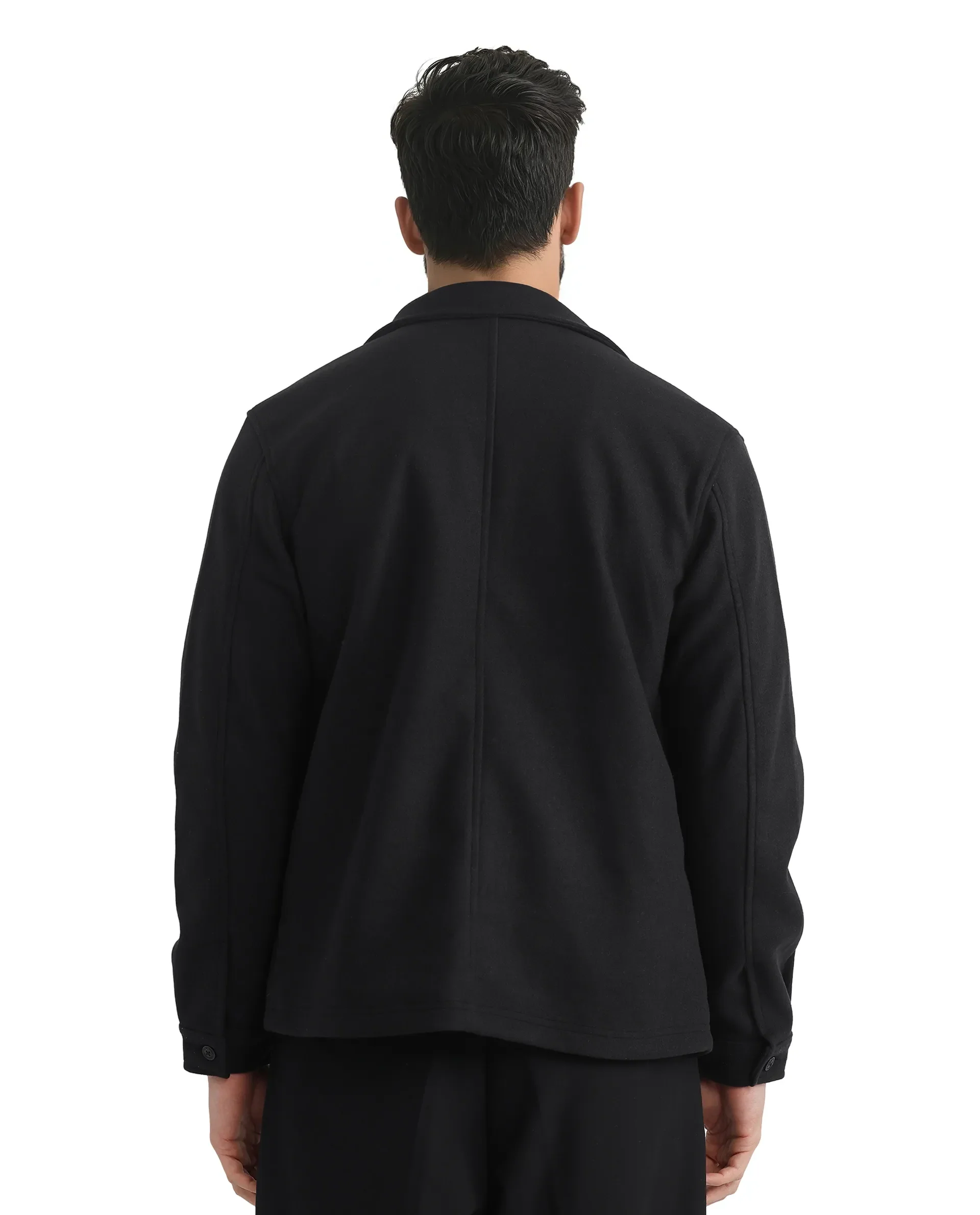 Rare Rabbit Men's Tweeder-2 Black Polyester Plain Relaxed Fit Full Sleeve Spread Collar Jacket - Image 5