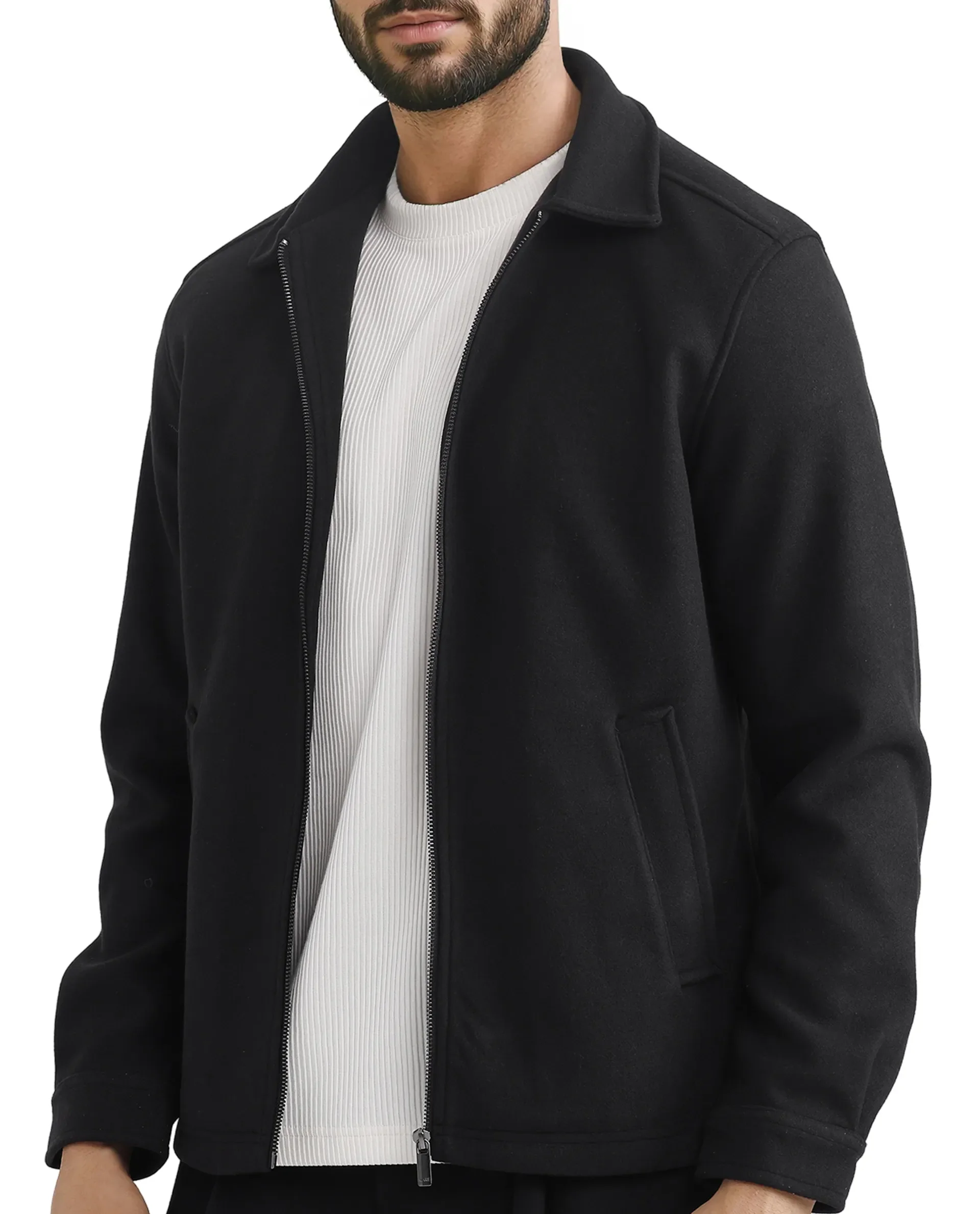 Rare Rabbit Men's Tweeder-2 Black Polyester Plain Relaxed Fit Full Sleeve Spread Collar Jacket - Image 7