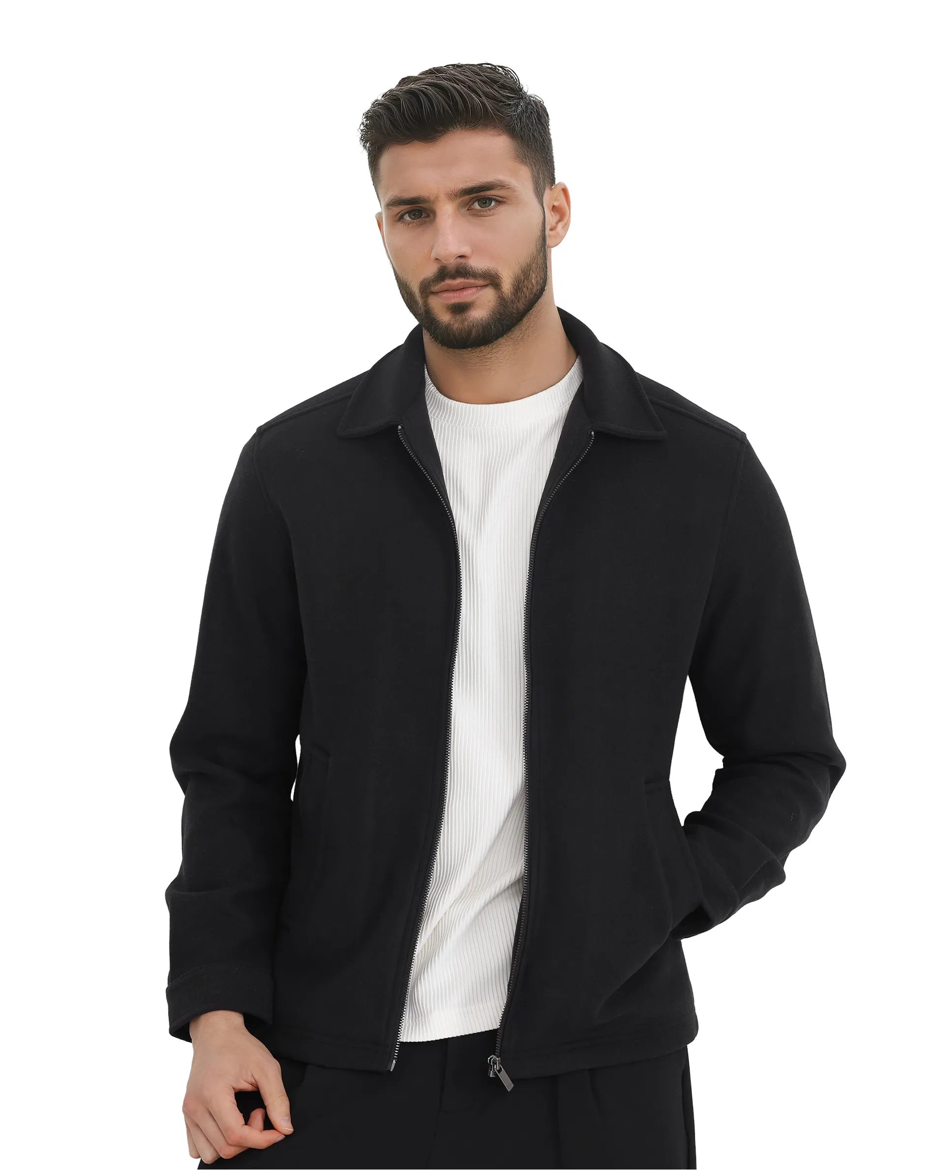 Rare Rabbit Men's Tweeder-2 Black Polyester Plain Relaxed Fit Full Sleeve Spread Collar Jacket - Image 8