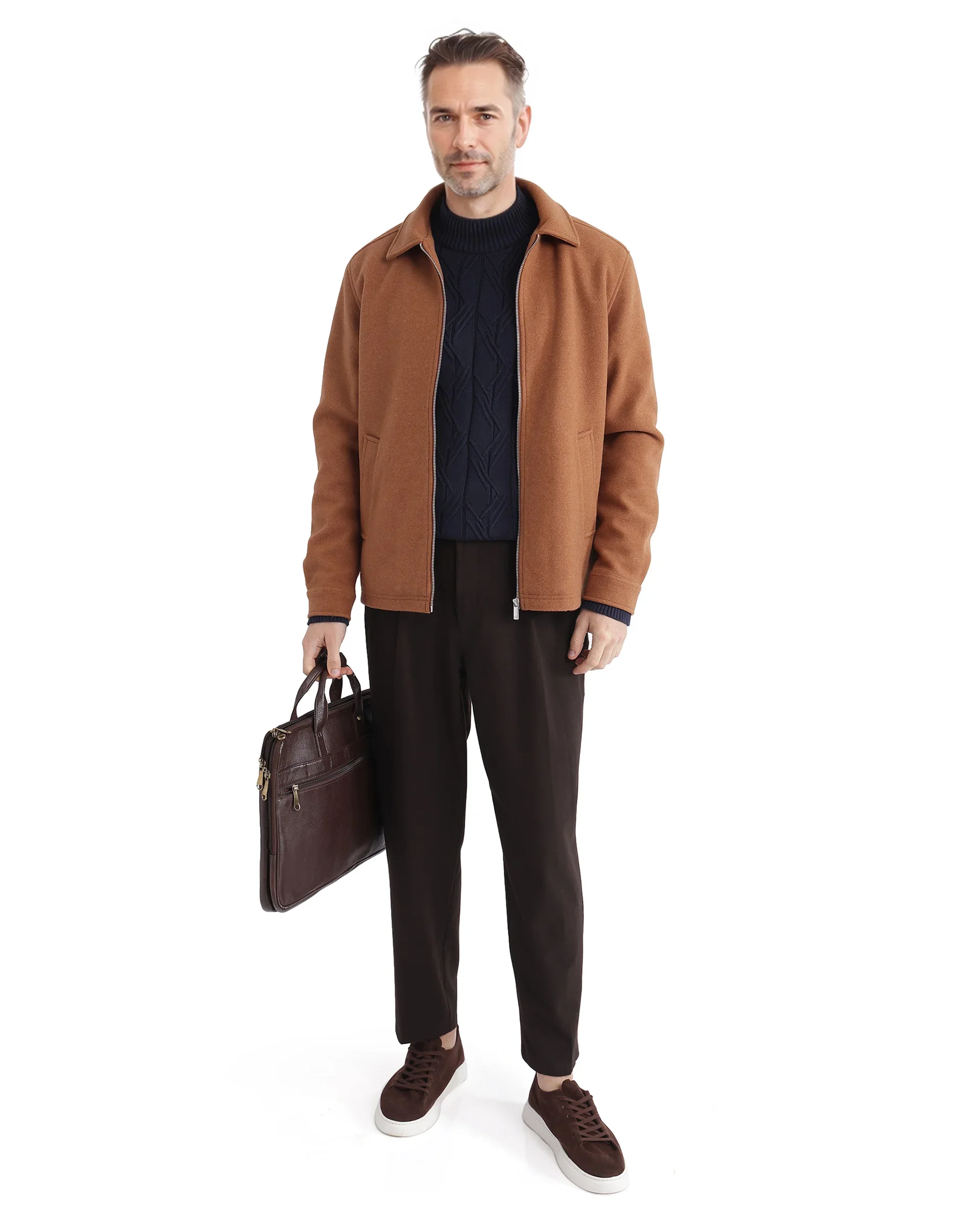 Rare Rabbit Men's Tweeder-2 Brown Polyester Blend Plain Relaxed Fit Full Sleeve Spread Collar Jacket - Image 2