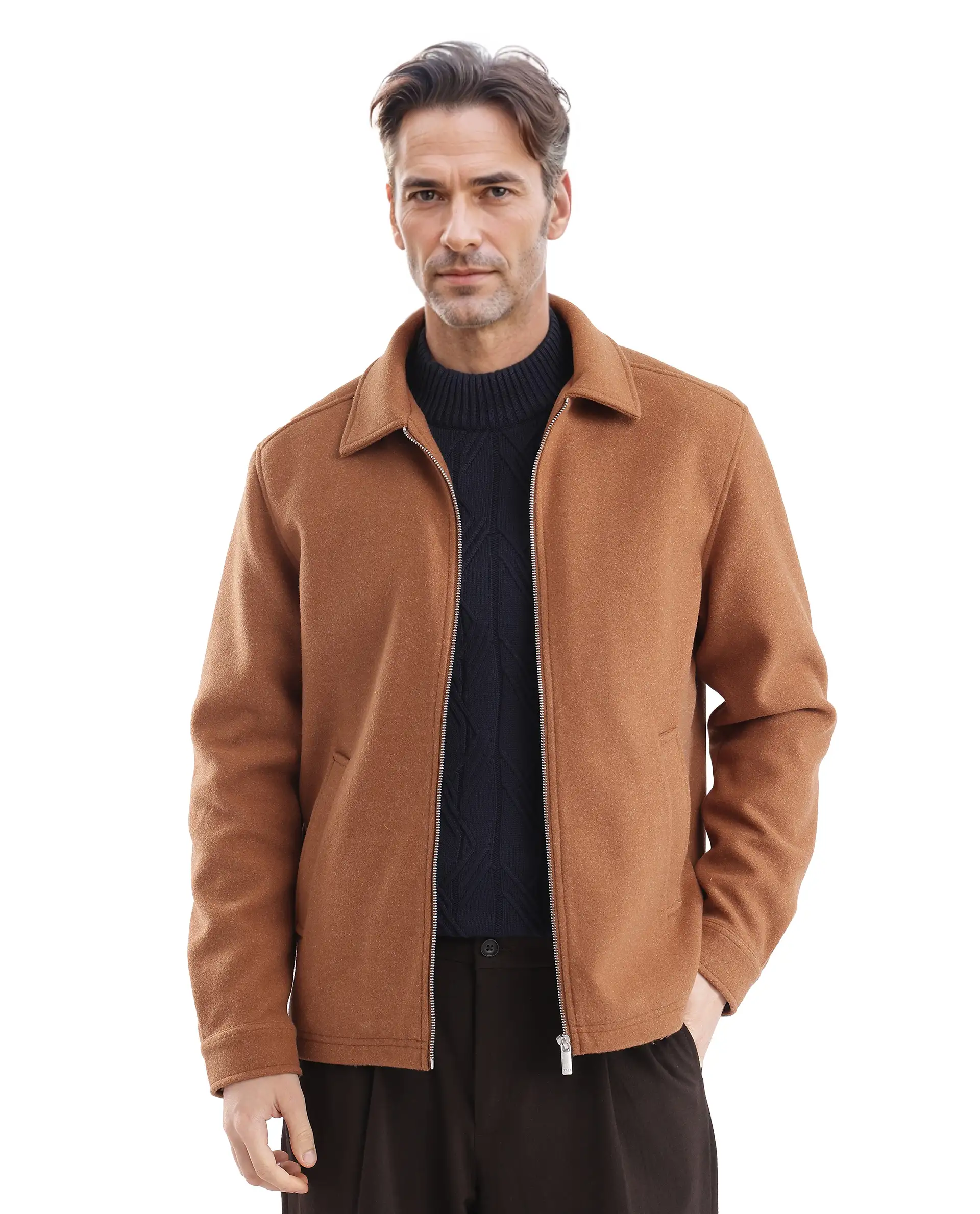 Rare Rabbit Men's Tweeder-2 Brown Polyester Blend Plain Relaxed Fit Full Sleeve Spread Collar Jacket - Image 5