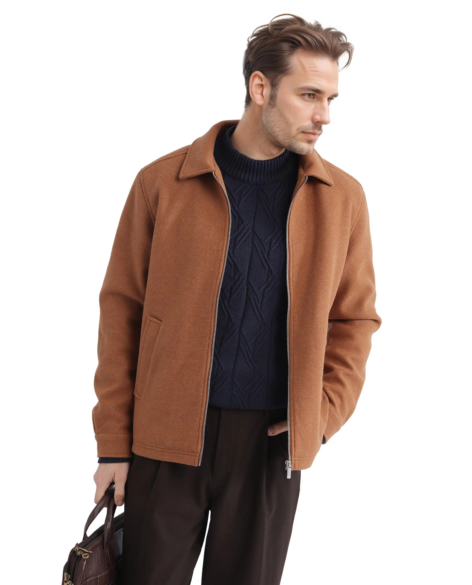 Rare Rabbit Men's Tweeder-2 Brown Polyester Blend Plain Relaxed Fit Full Sleeve Spread Collar Jacket - Image 6