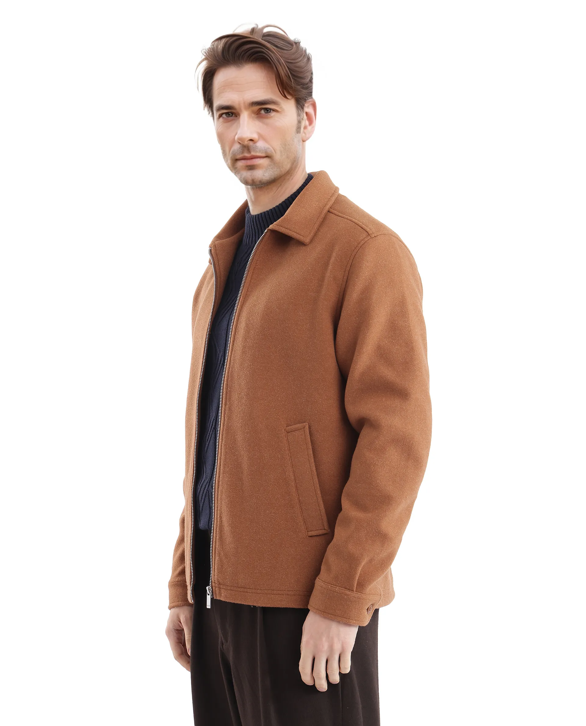 Rare Rabbit Men's Tweeder-2 Brown Polyester Blend Plain Relaxed Fit Full Sleeve Spread Collar Jacket - Image 7