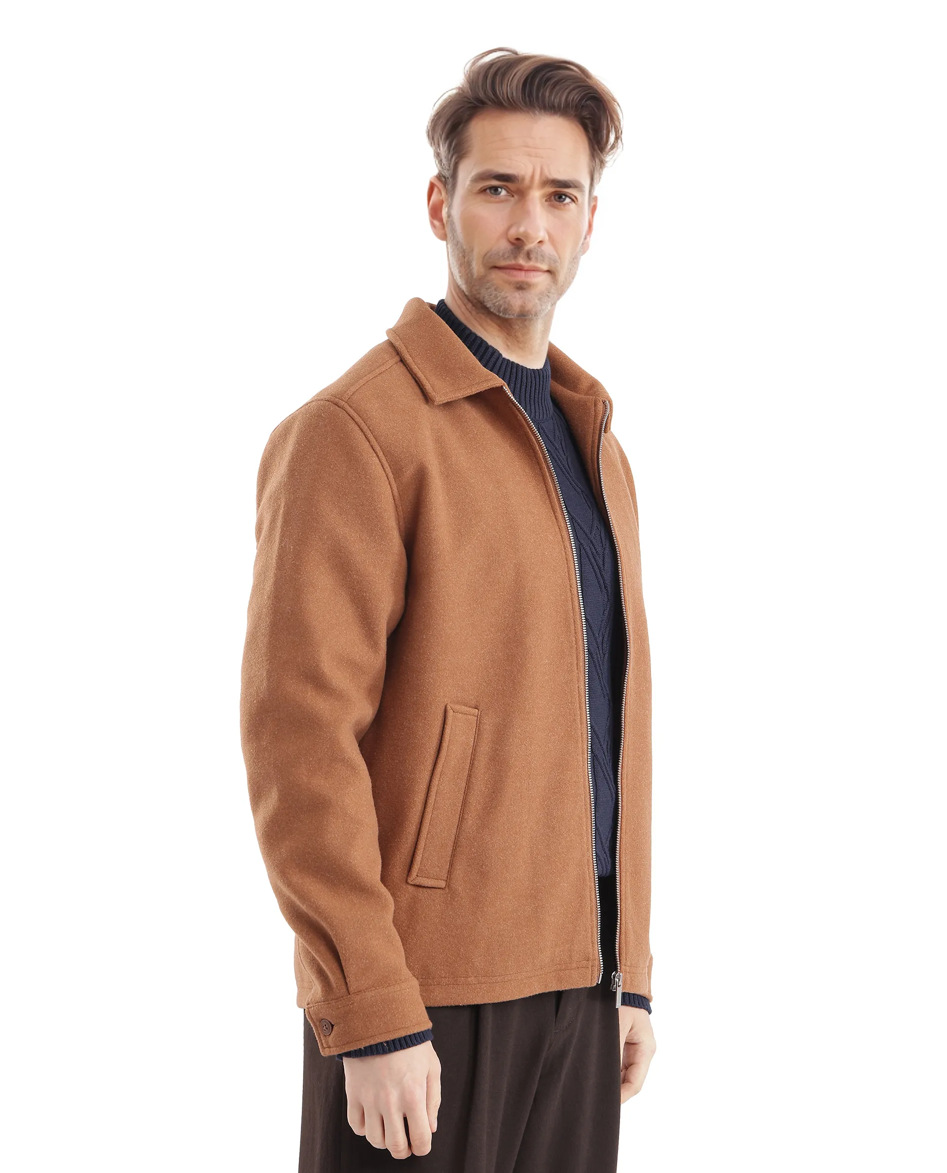 Rare Rabbit Men's Tweeder-2 Brown Polyester Blend Plain Relaxed Fit Full Sleeve Spread Collar Jacket - Image 8