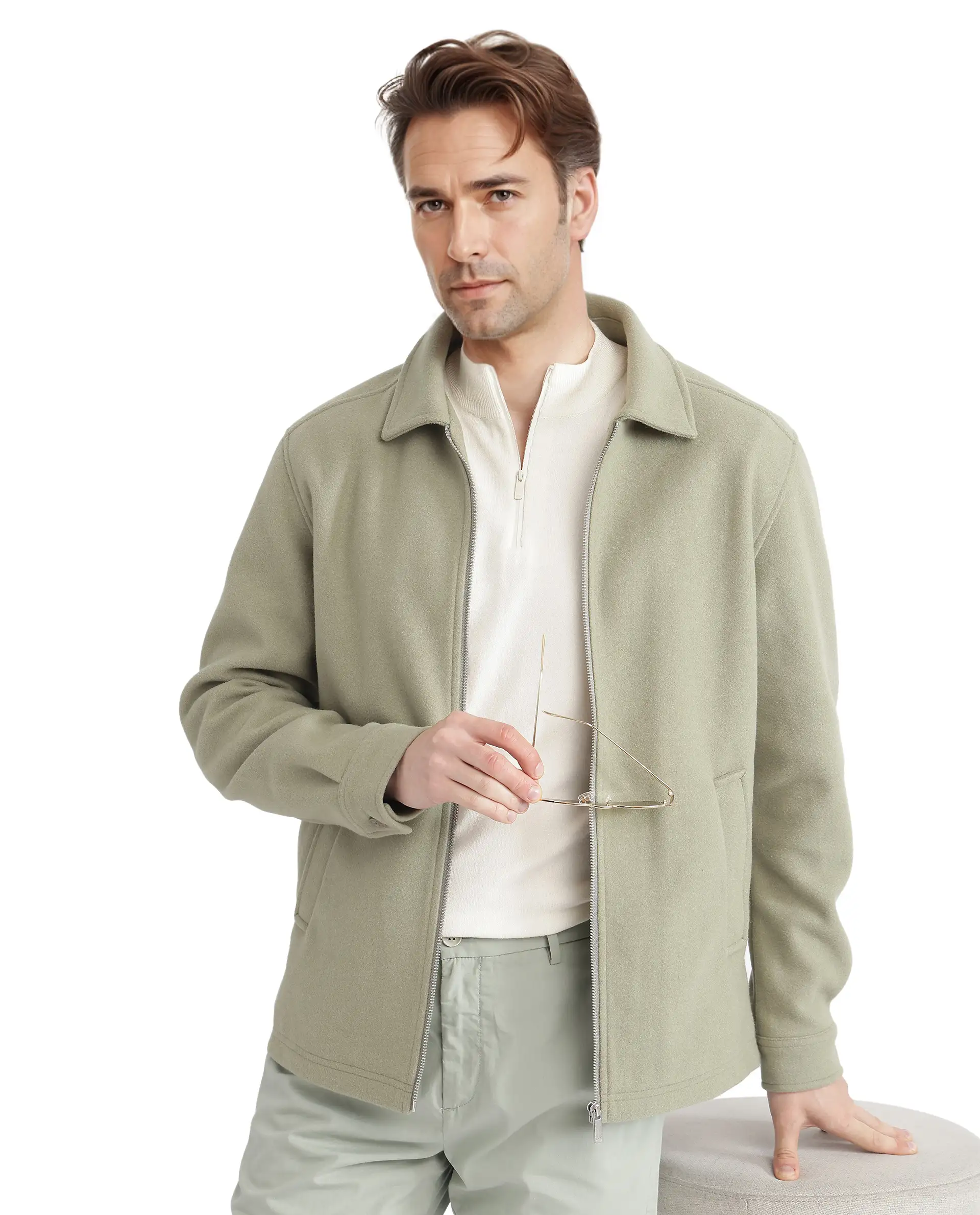 Rare Rabbit Men's Tweeder-2 Pastel Green Polyester Blend Plain Relaxed Fit Full Sleeve Spread Collar Jacket