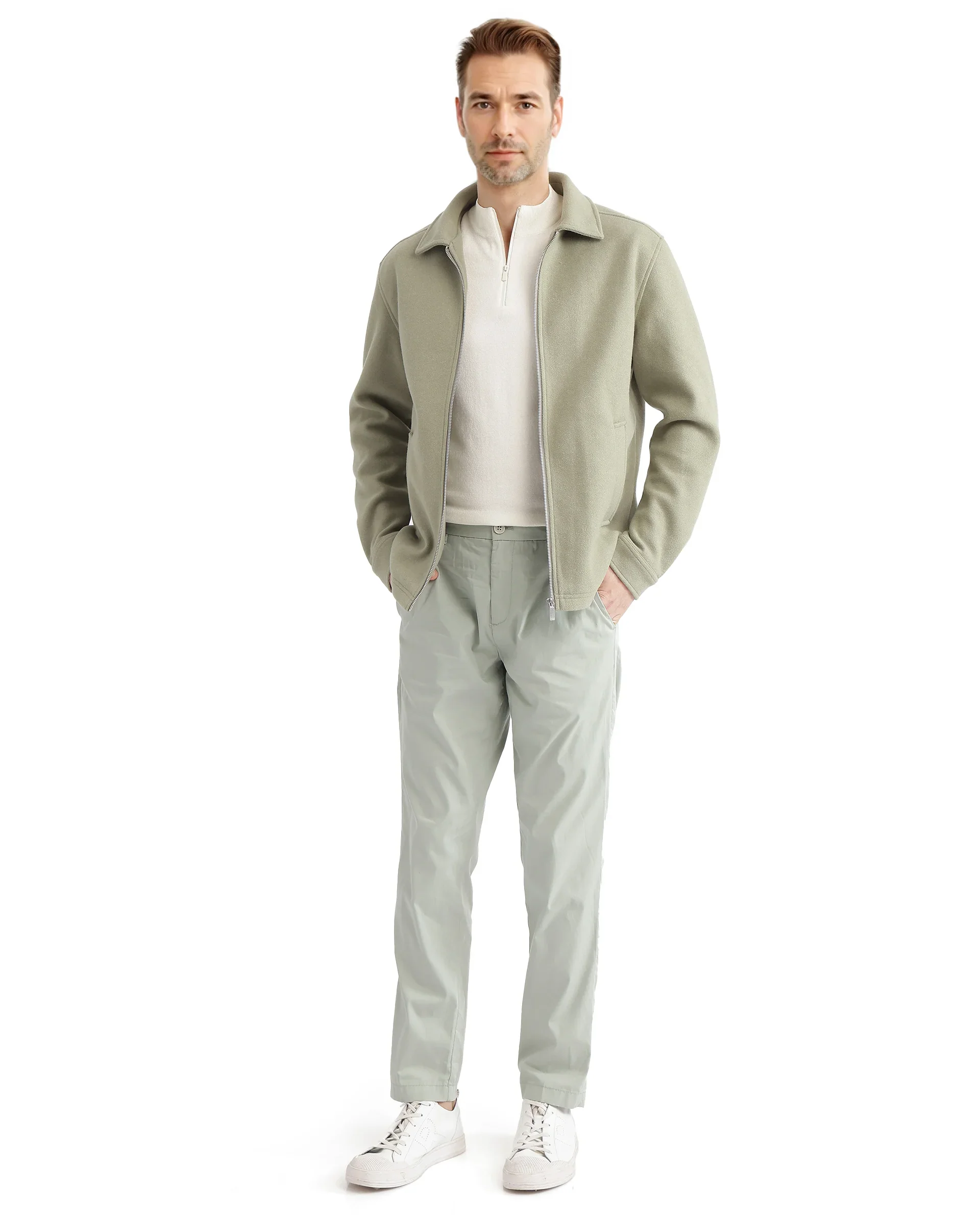 Rare Rabbit Men's Tweeder-2 Pastel Green Polyester Blend Plain Relaxed Fit Full Sleeve Spread Collar Jacket - Image 2
