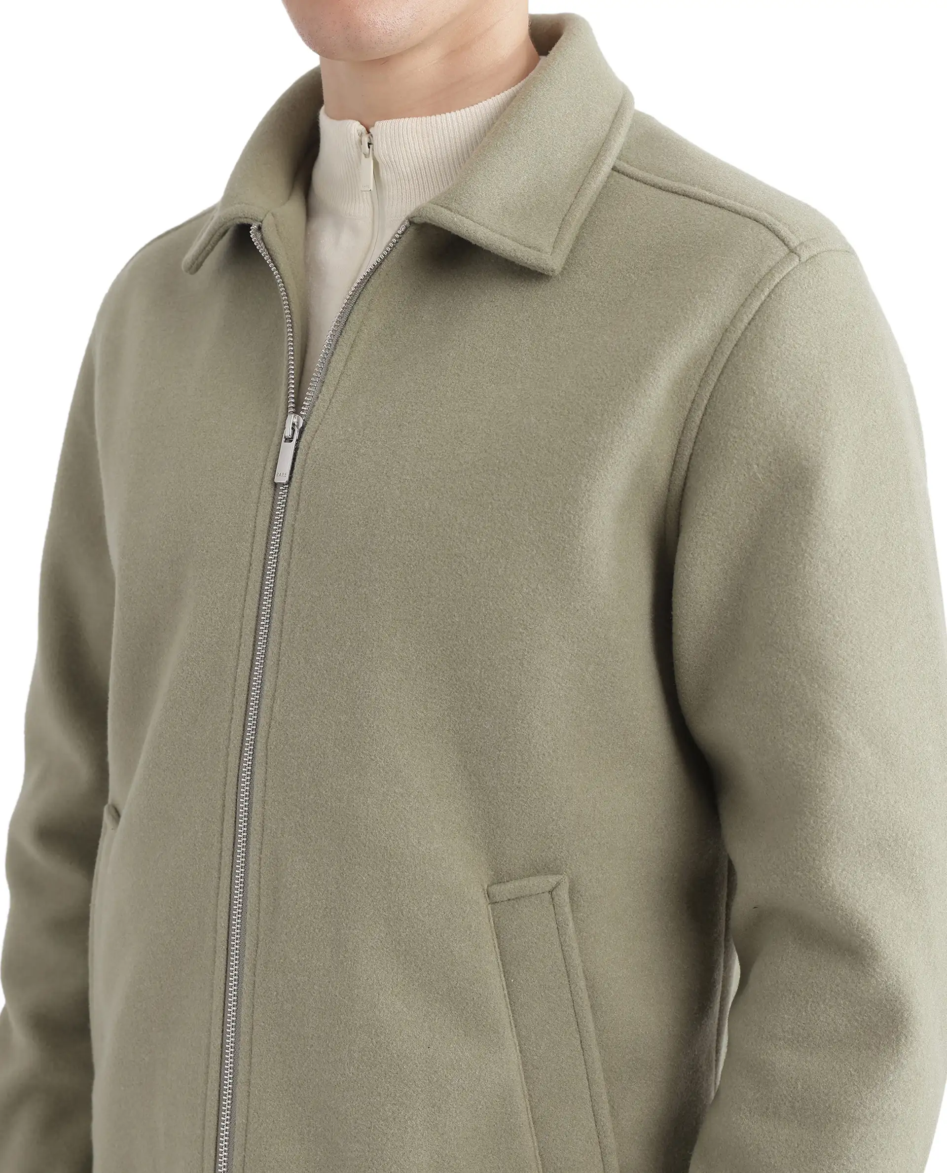 Rare Rabbit Men's Tweeder-2 Pastel Green Polyester Blend Plain Relaxed Fit Full Sleeve Spread Collar Jacket - Image 3