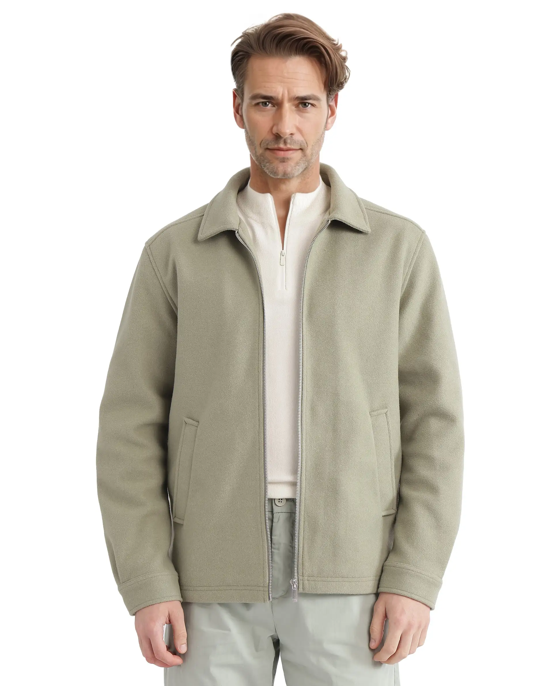 Rare Rabbit Men's Tweeder-2 Pastel Green Polyester Blend Plain Relaxed Fit Full Sleeve Spread Collar Jacket - Image 7