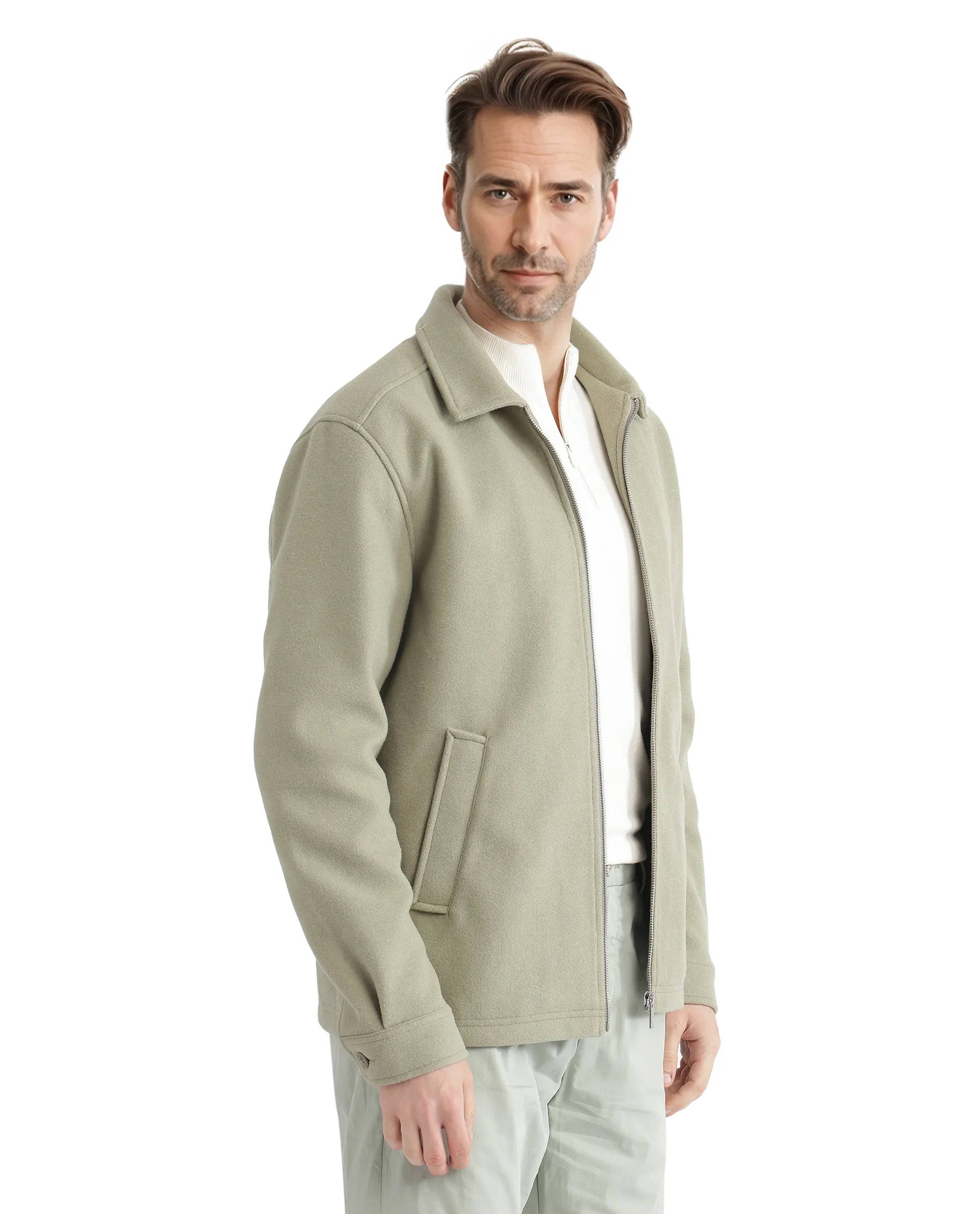 Rare Rabbit Men's Tweeder-2 Pastel Green Polyester Blend Plain Relaxed Fit Full Sleeve Spread Collar Jacket - Image 9