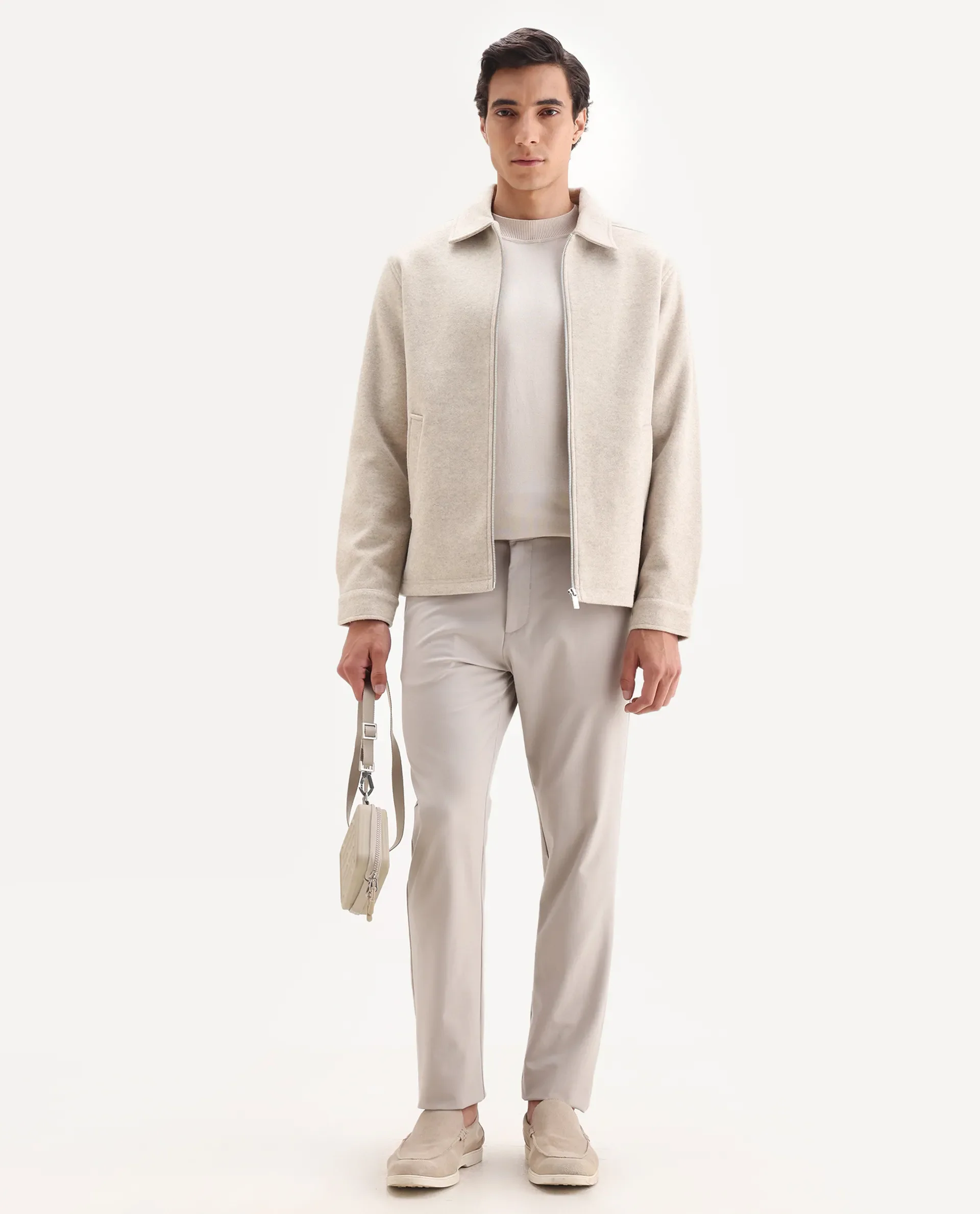 Rare Rabbit Men's Tweeder-25 Beige Polyester Blend Fabric Collared Neck Regular Fit Plain Jacket - Image 2