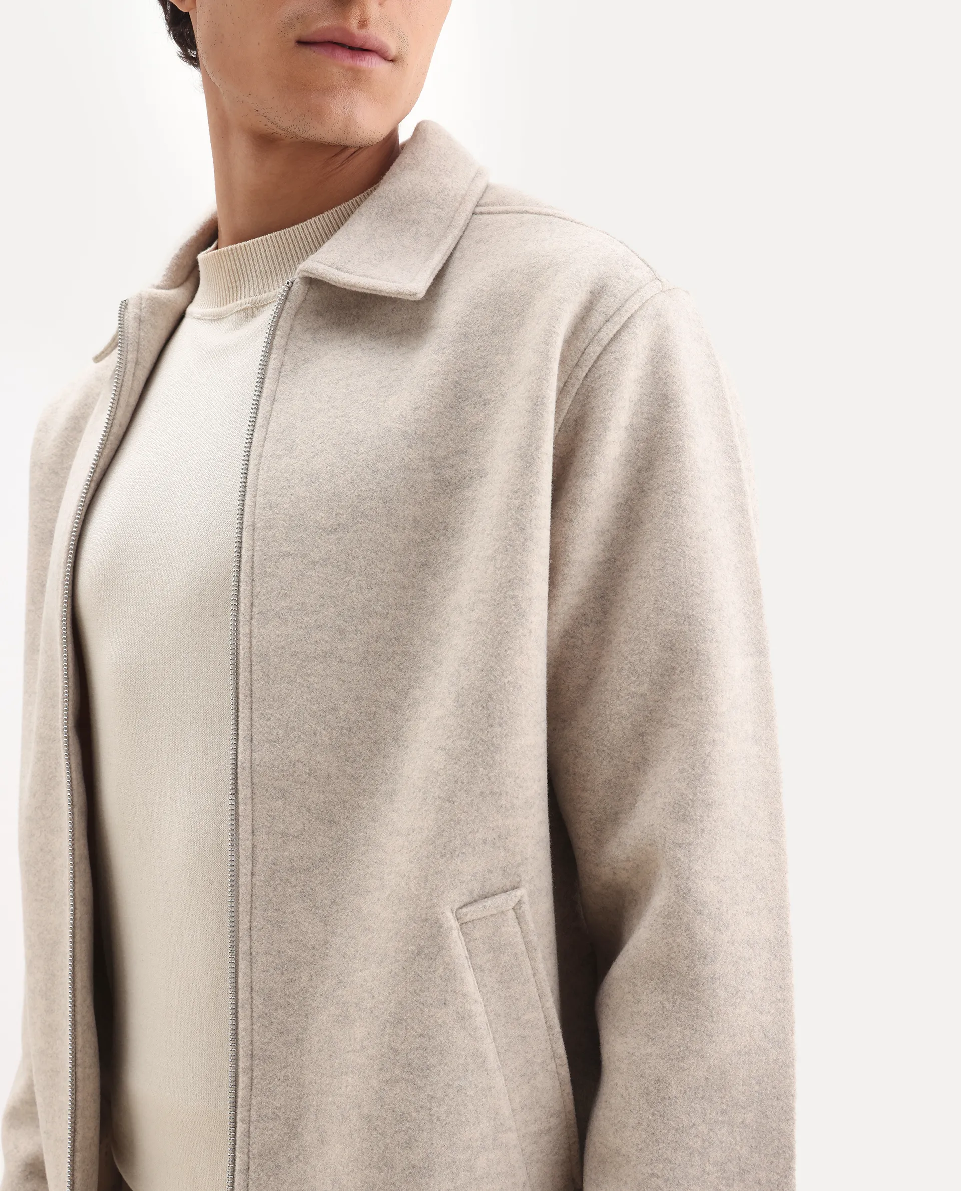Rare Rabbit Men's Tweeder-25 Beige Polyester Blend Fabric Collared Neck Regular Fit Plain Jacket - Image 3