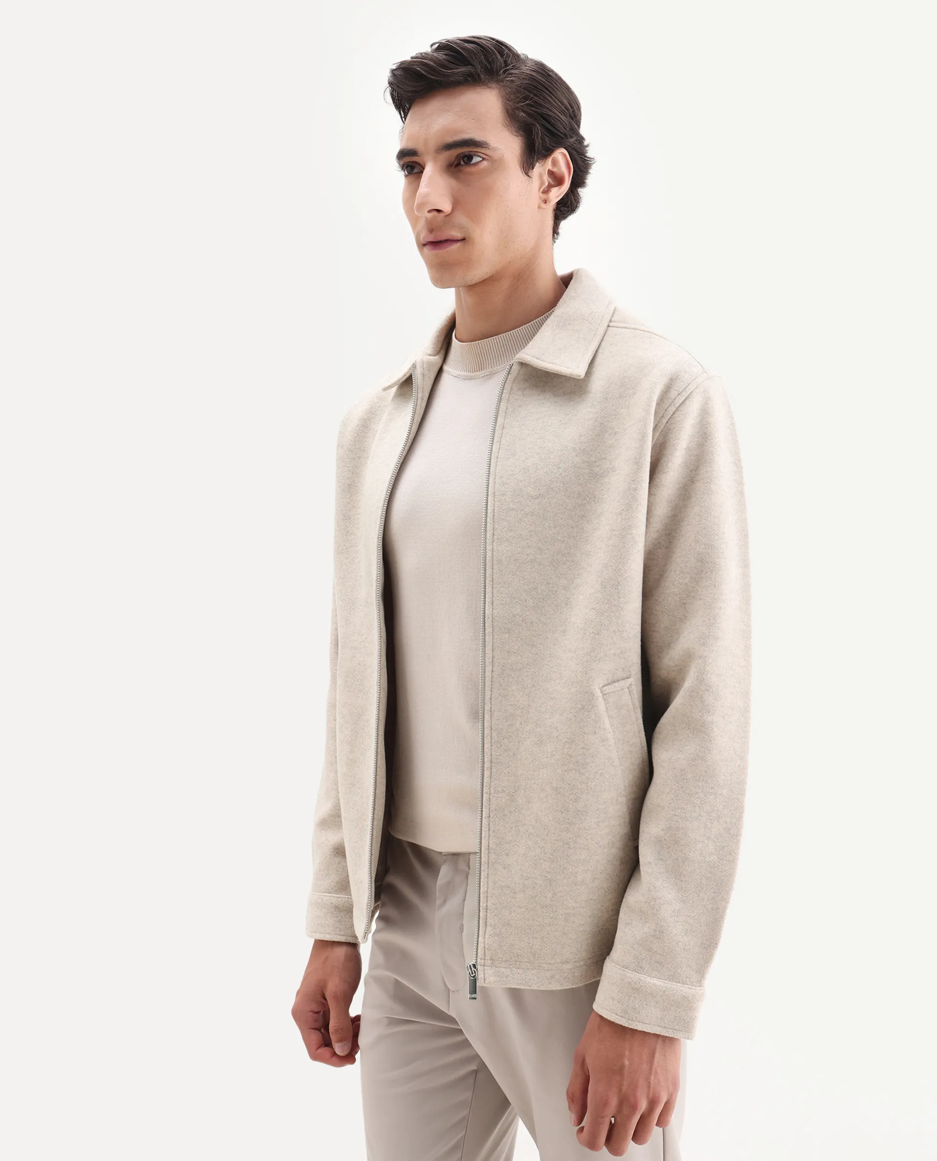 Rare Rabbit Men's Tweeder-25 Beige Polyester Blend Fabric Collared Neck Regular Fit Plain Jacket - Image 4