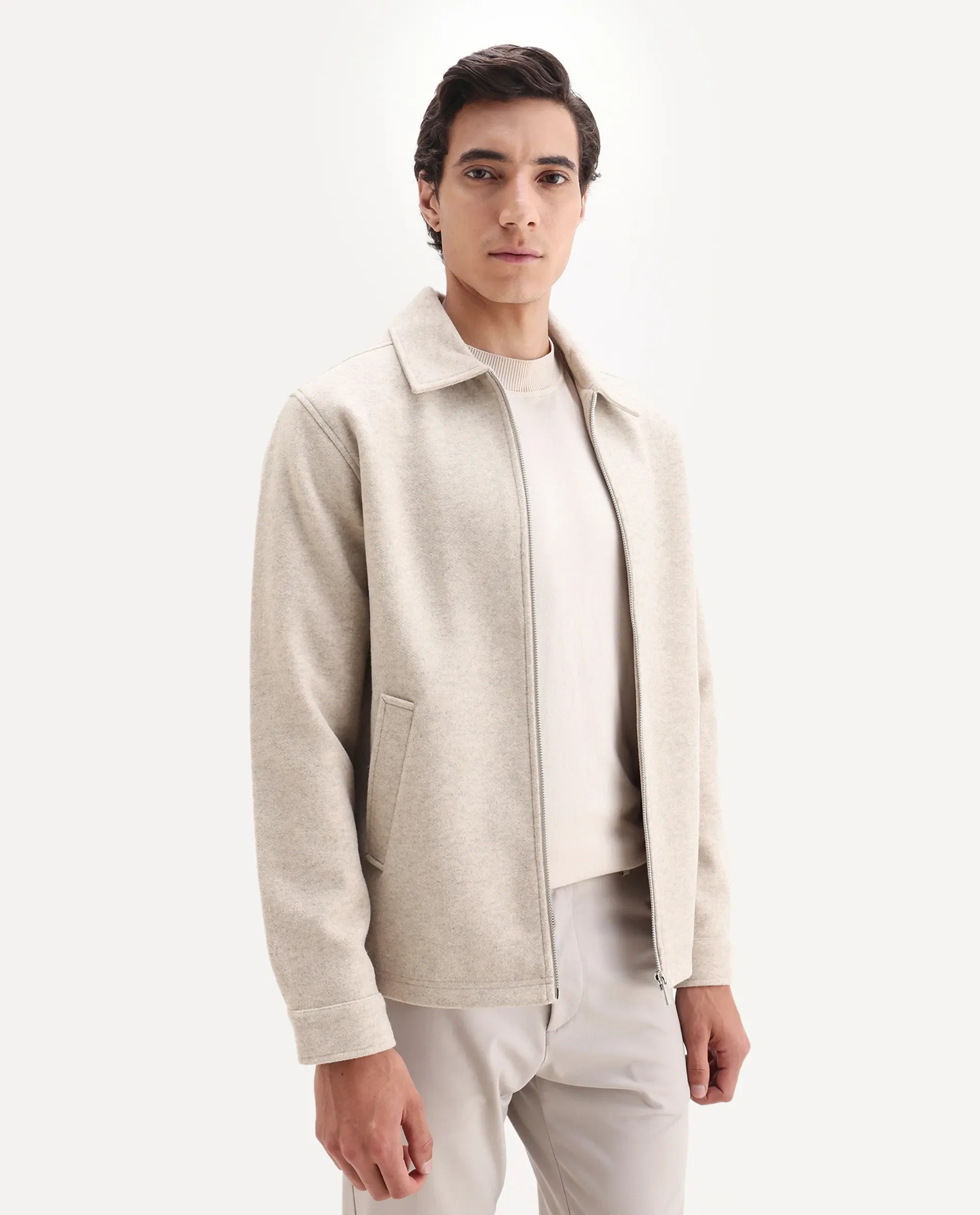 Rare Rabbit Men's Tweeder-25 Beige Polyester Blend Fabric Collared Neck Regular Fit Plain Jacket - Image 5