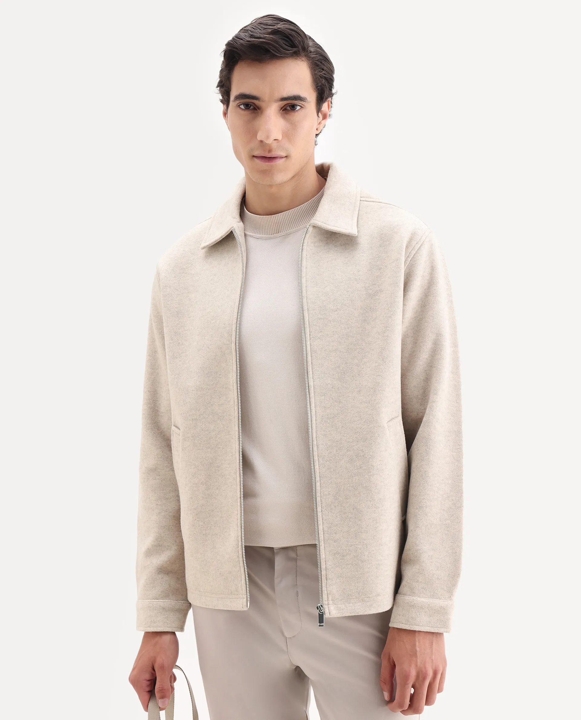 Rare Rabbit Men's Tweeder-25 Beige Polyester Blend Fabric Collared Neck Regular Fit Plain Jacket - Image 6