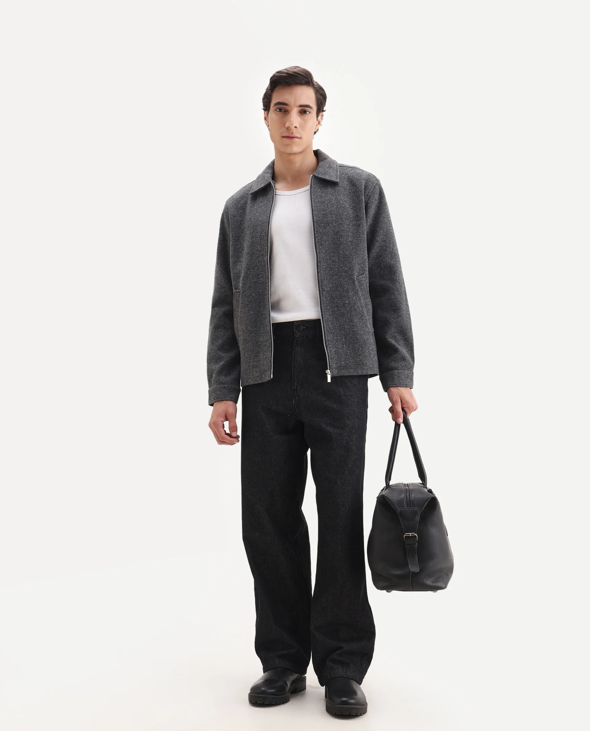 Rare Rabbit Men's Tweeder-25 Grey Polyester Blend Fabric Collared Neck Regular Fit Plain Jacket - Image 2