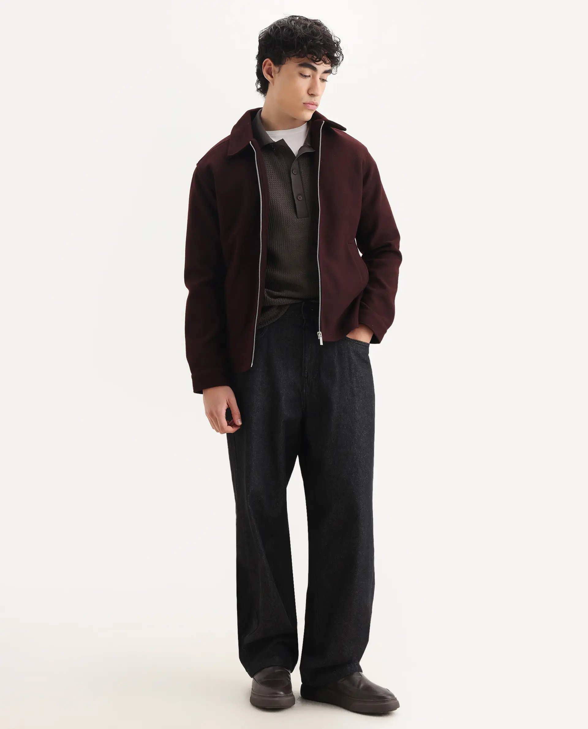 Rare Rabbit Men's Tweeder-25 Maroon Polyester Blend Fabric Collared Neck Regular Fit Plain Jacket - Image 2