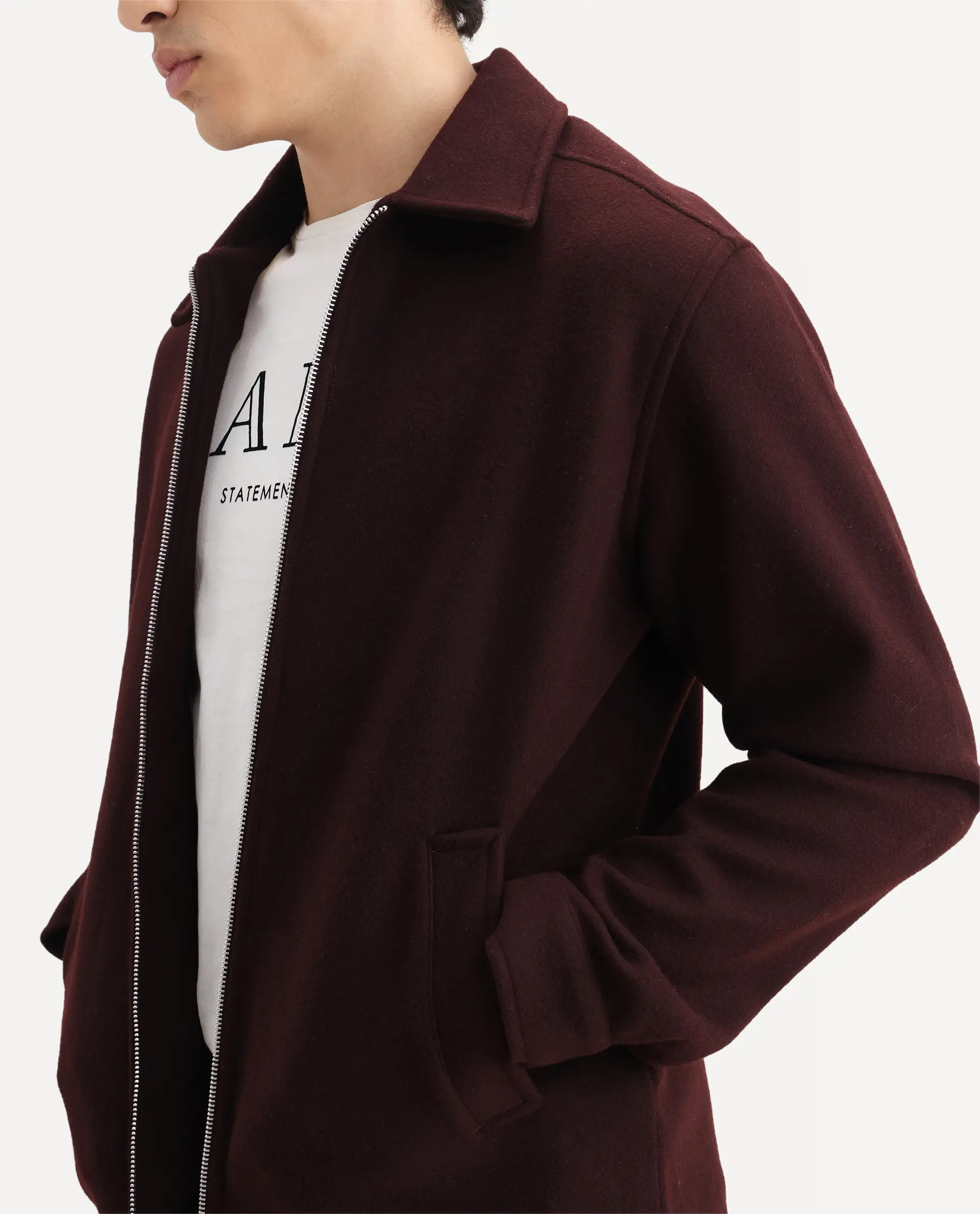 Rare Rabbit Men's Tweeder-25 Maroon Polyester Blend Fabric Collared Neck Regular Fit Plain Jacket - Image 3