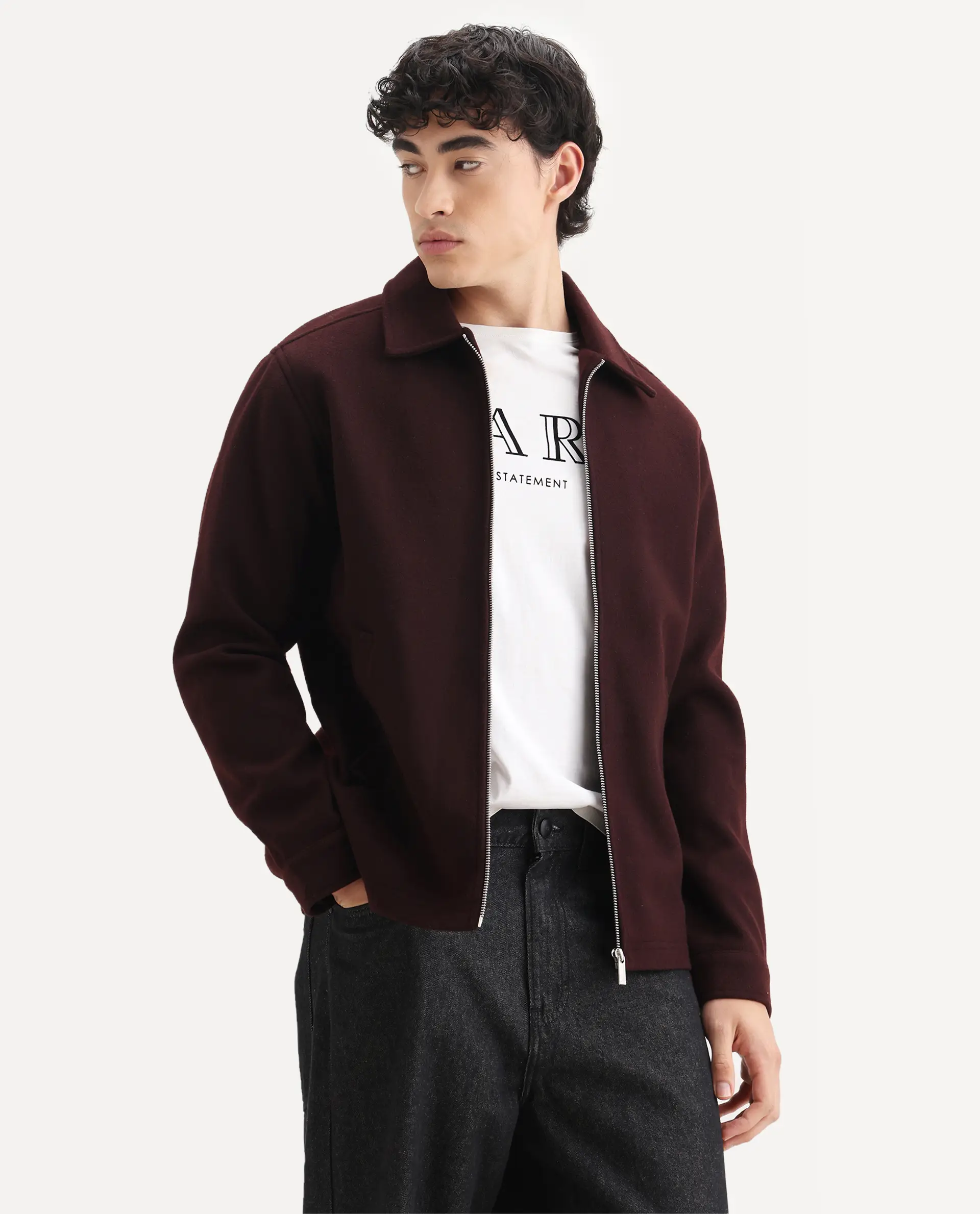 Rare Rabbit Men's Tweeder-25 Maroon Polyester Blend Fabric Collared Neck Regular Fit Plain Jacket - Image 5