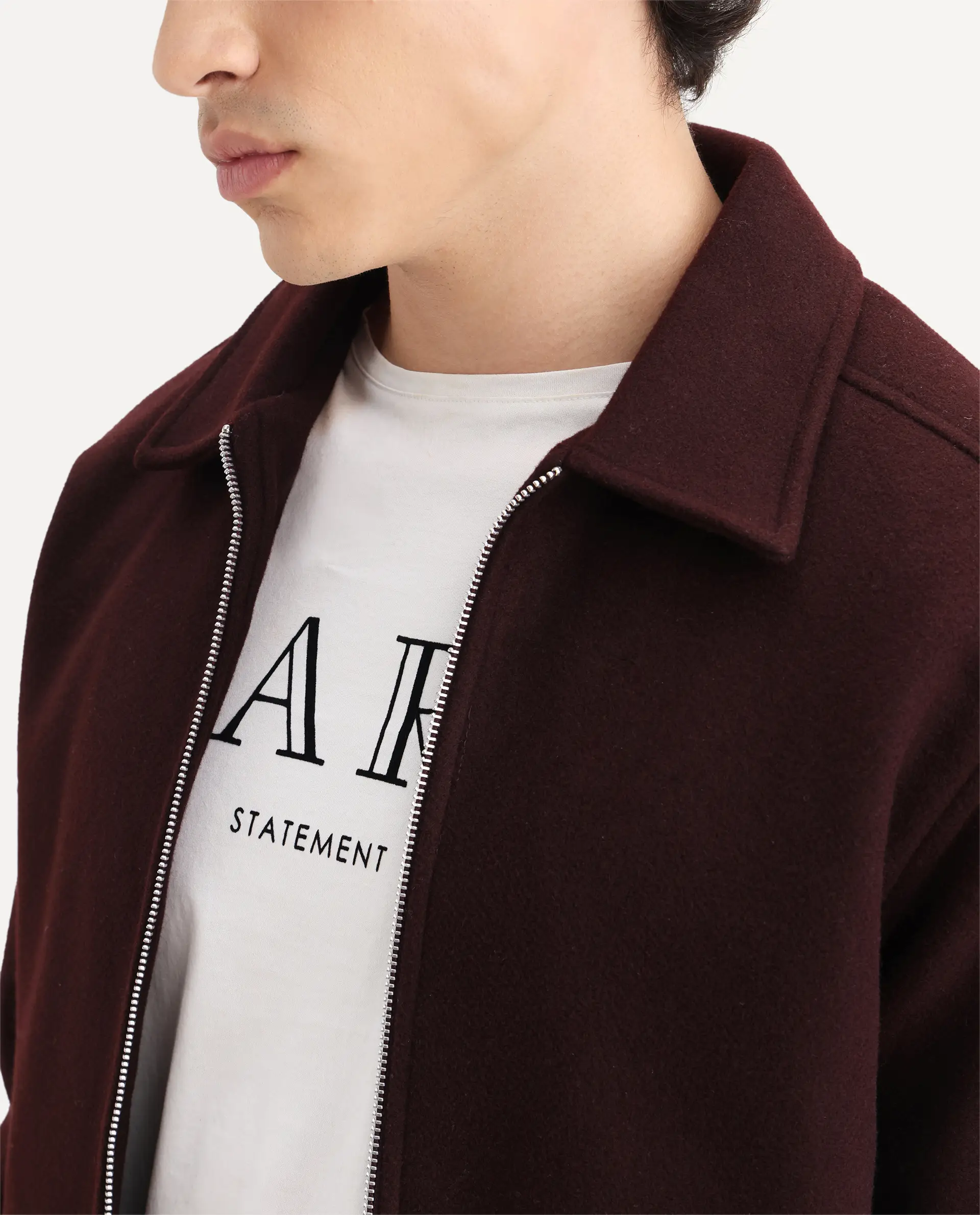Rare Rabbit Men's Tweeder-25 Maroon Polyester Blend Fabric Collared Neck Regular Fit Plain Jacket - Image 6