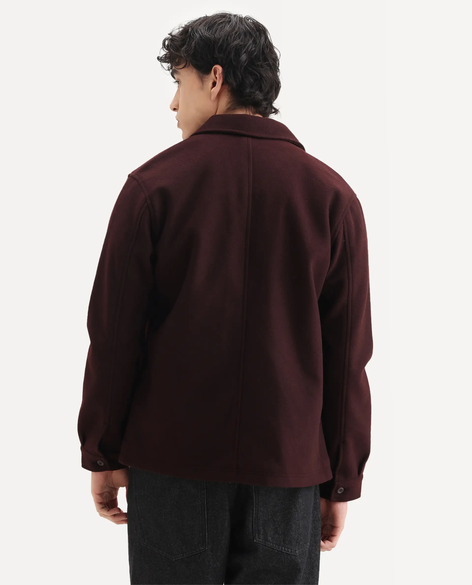 Rare Rabbit Men's Tweeder-25 Maroon Polyester Blend Fabric Collared Neck Regular Fit Plain Jacket - Image 8
