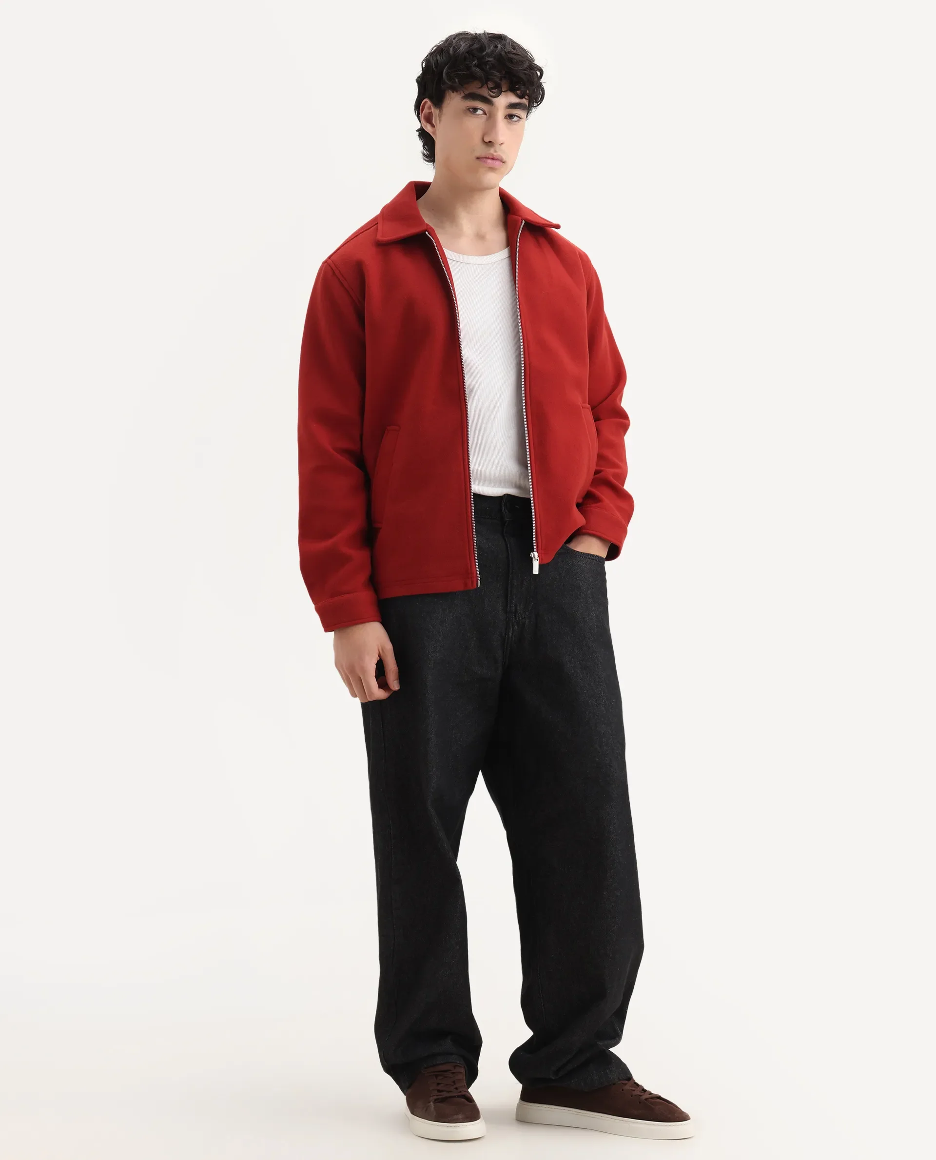 Rare Rabbit Men's Tweeder-25 Rust Polyester Blend Fabric Collared Neck Regular Fit Plain Jacket - Image 2