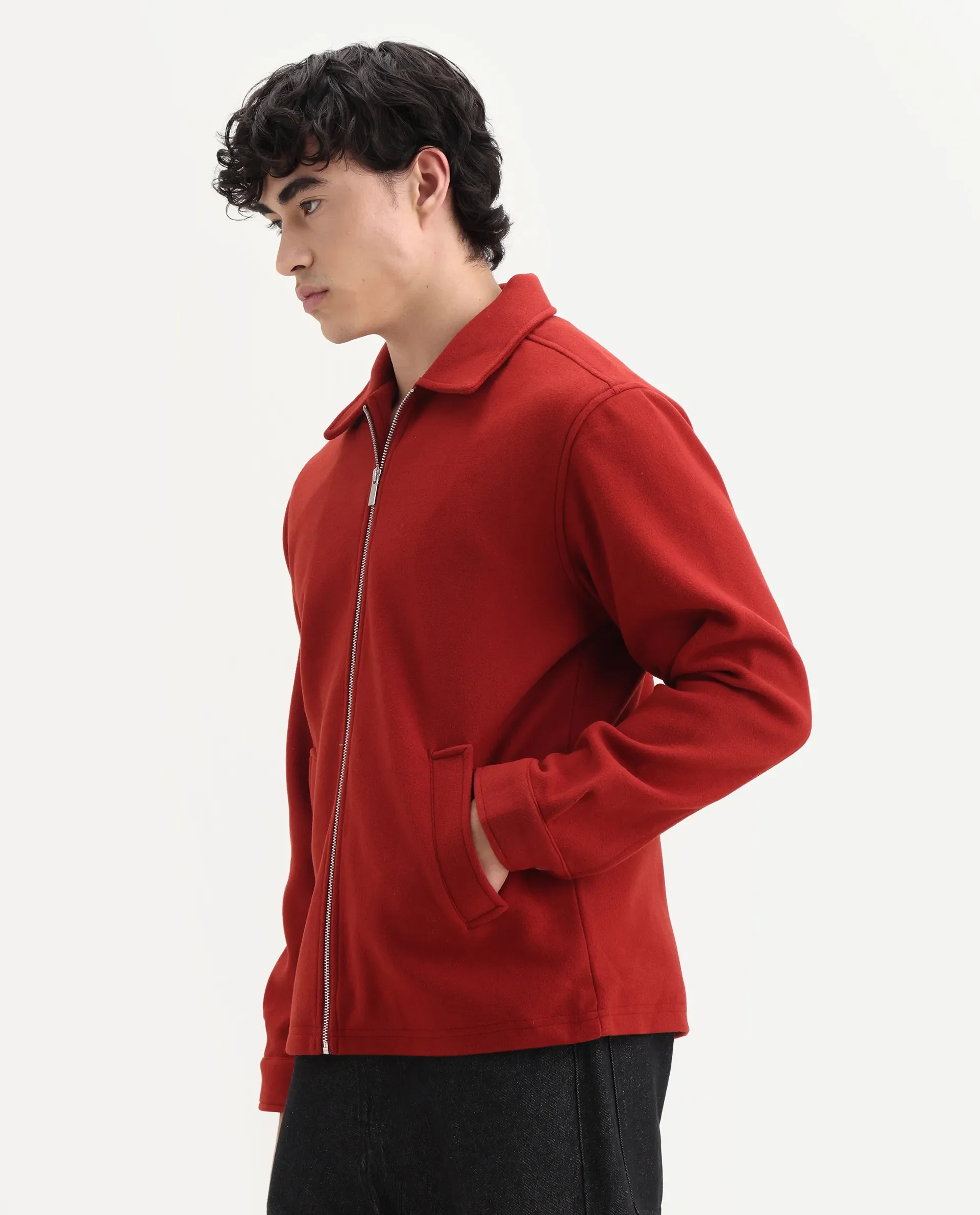 Rare Rabbit Men's Tweeder-25 Rust Polyester Blend Fabric Collared Neck Regular Fit Plain Jacket - Image 4