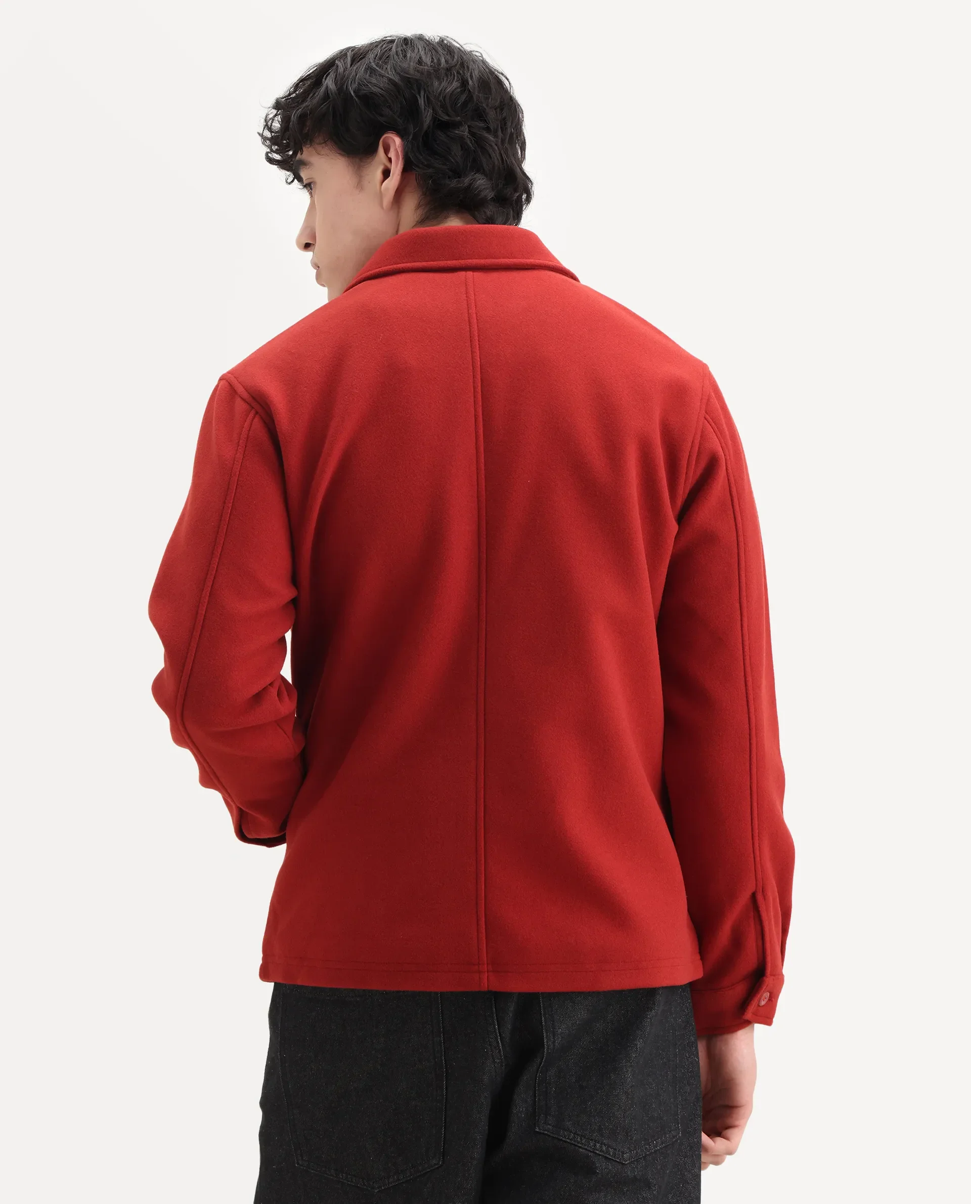 Rare Rabbit Men's Tweeder-25 Rust Polyester Blend Fabric Collared Neck Regular Fit Plain Jacket - Image 6