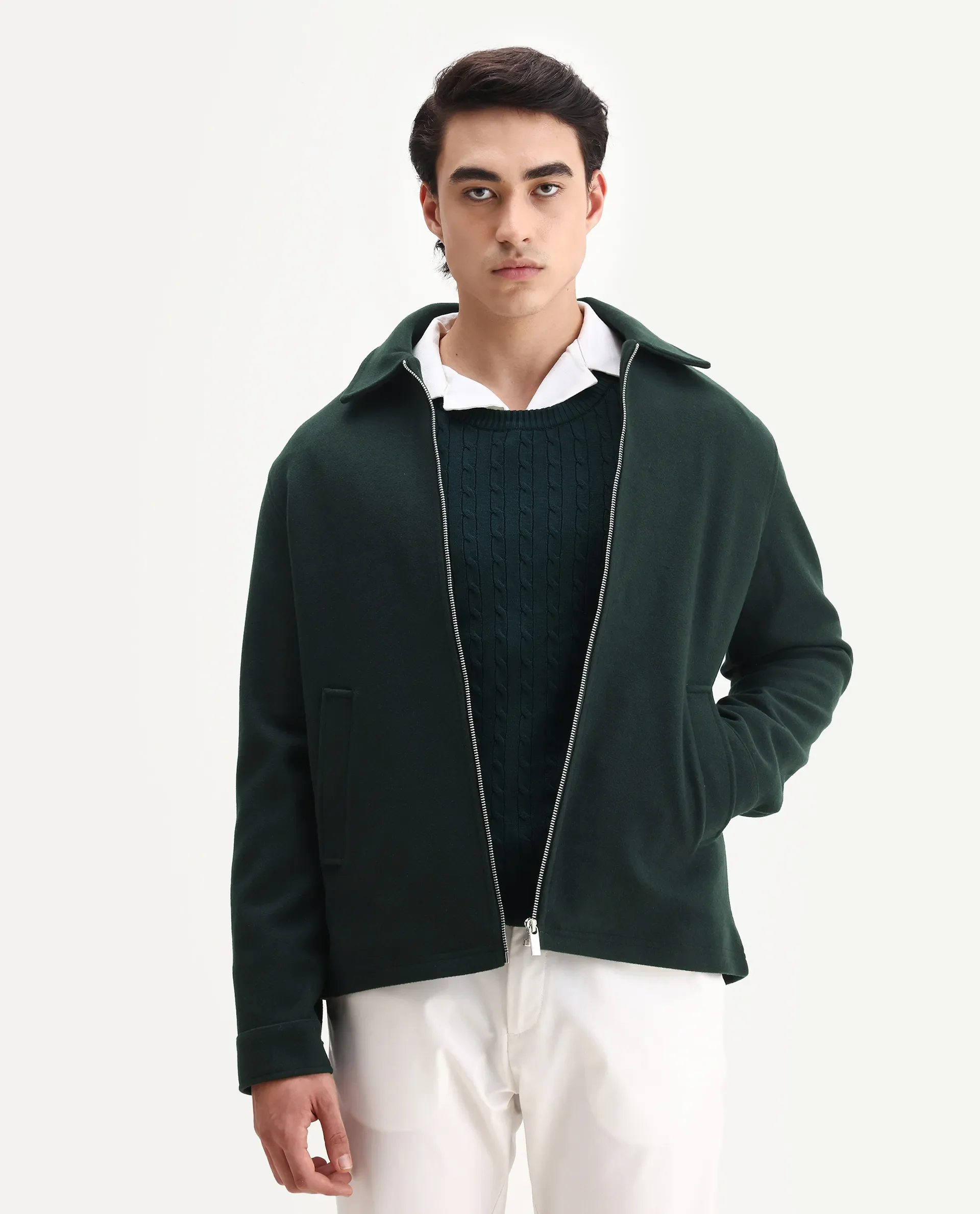 Rare Rabbit Men's Tweeder-25 Teal Polyester Blend Fabric Collared Neck Regular Fit Plain Jacket - Image 2