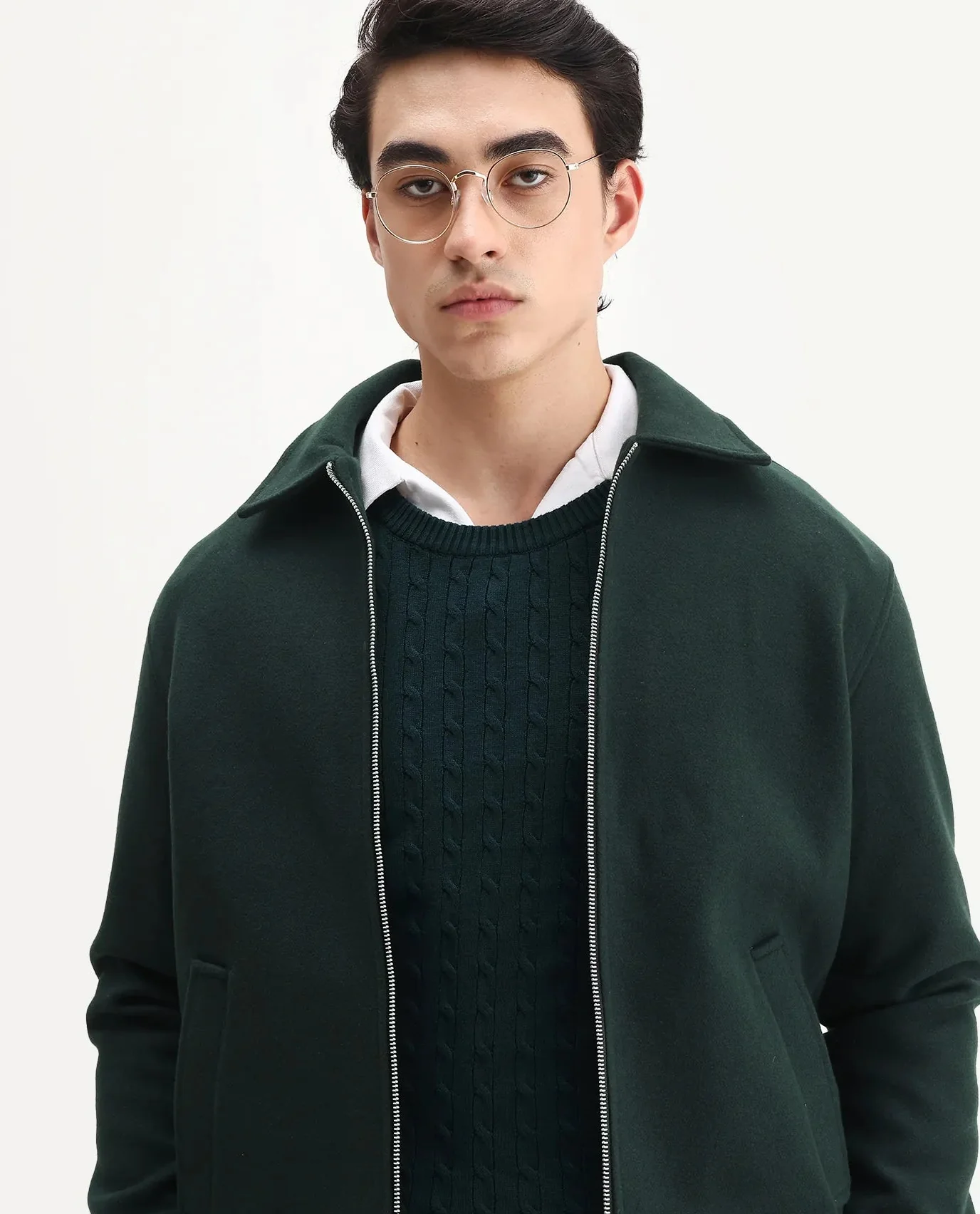 Rare Rabbit Men's Tweeder-25 Teal Polyester Blend Fabric Collared Neck Regular Fit Plain Jacket - Image 3