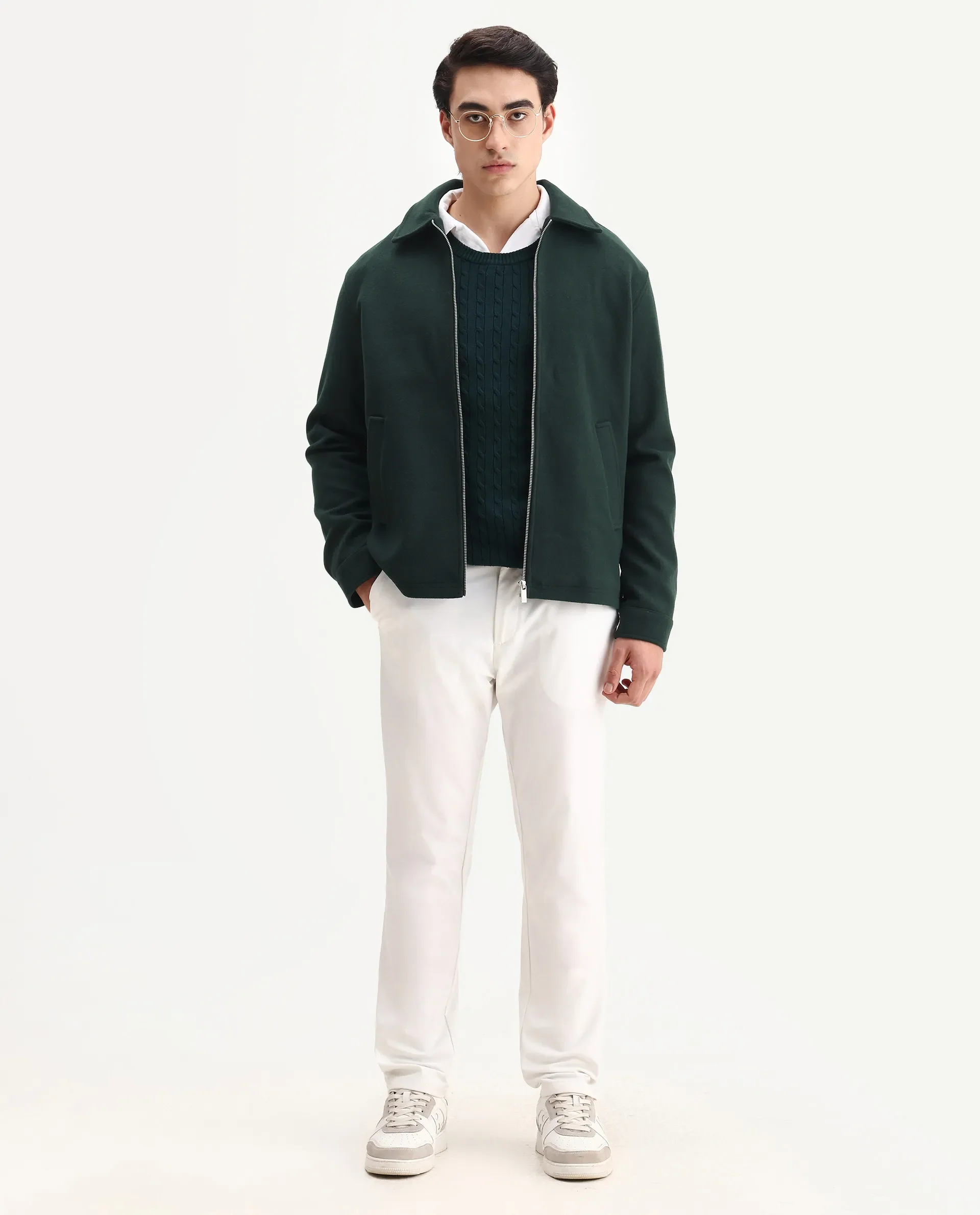 Rare Rabbit Men's Tweeder-25 Teal Polyester Blend Fabric Collared Neck Regular Fit Plain Jacket - Image 4