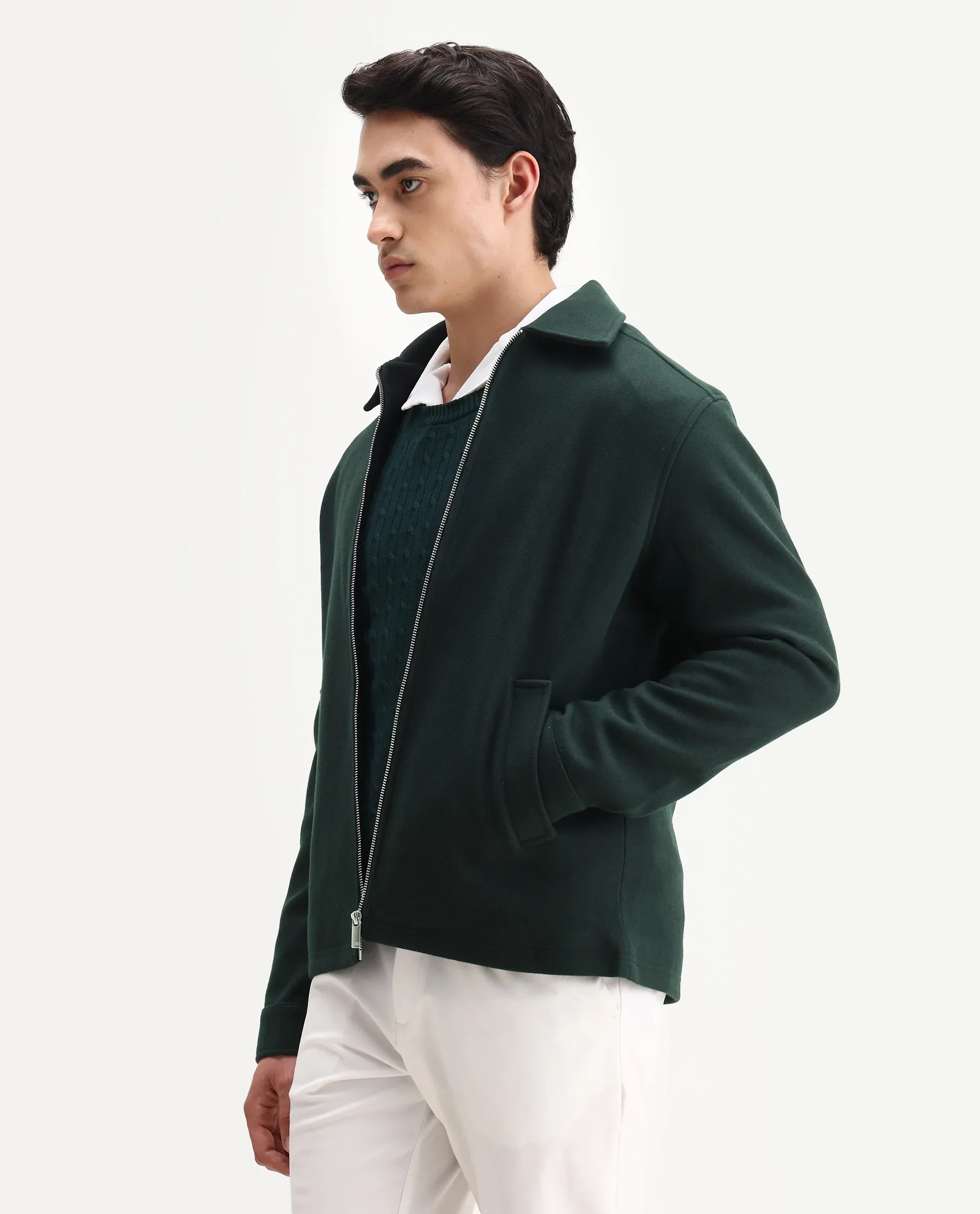 Rare Rabbit Men's Tweeder-25 Teal Polyester Blend Fabric Collared Neck Regular Fit Plain Jacket - Image 6