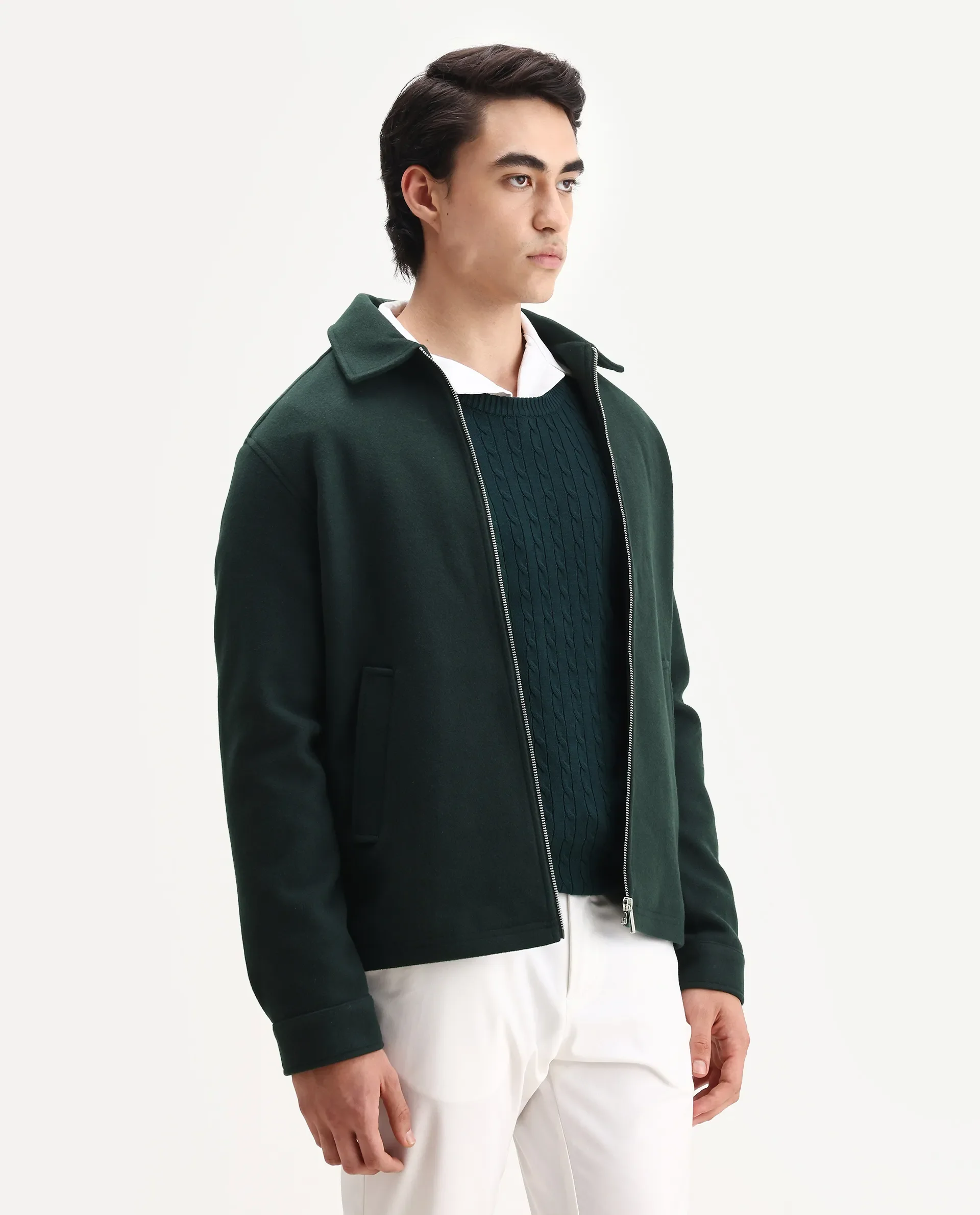 Rare Rabbit Men's Tweeder-25 Teal Polyester Blend Fabric Collared Neck Regular Fit Plain Jacket - Image 8