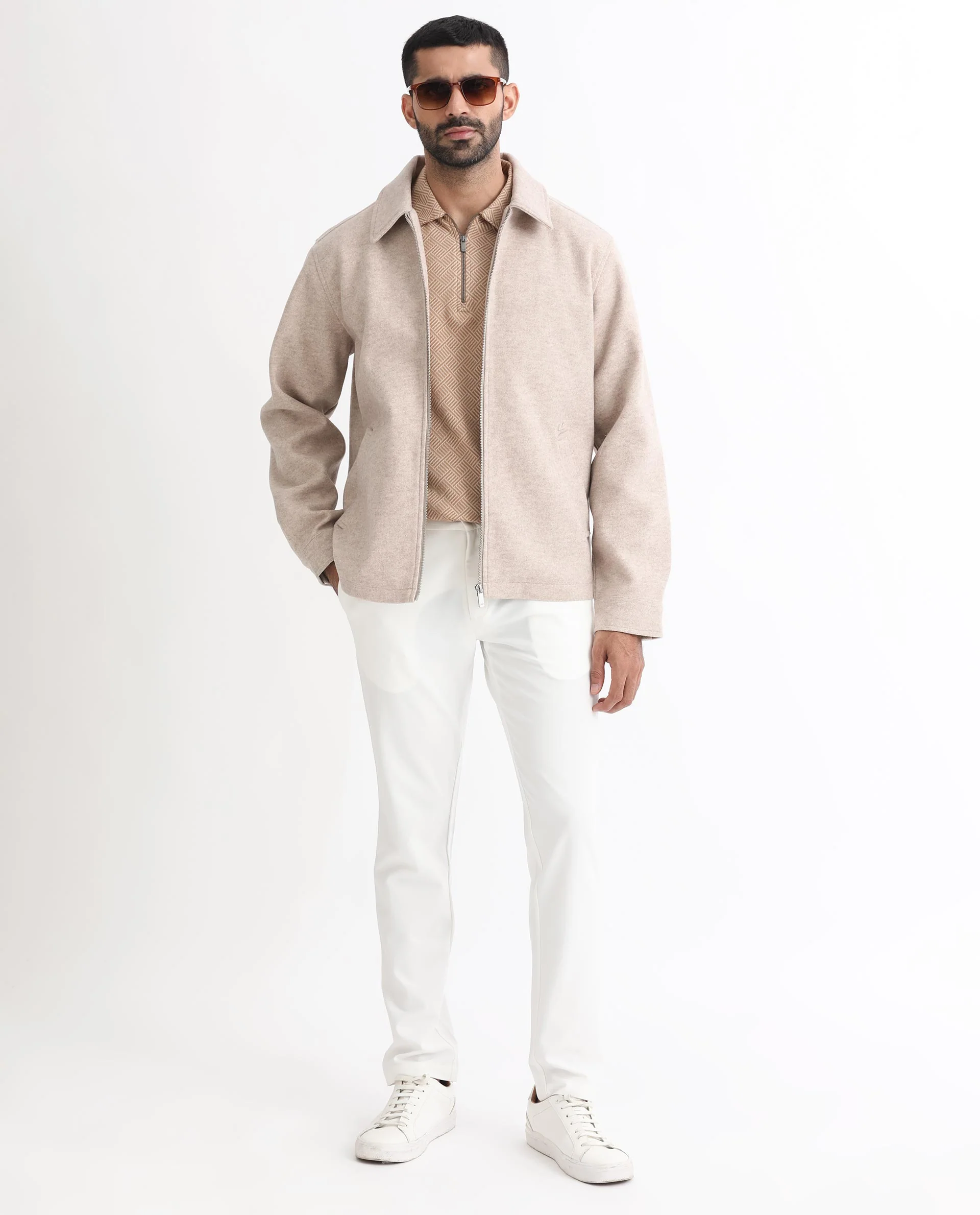 Rare Rabbit Men's Tweeder Beige Polyester Textured Regular Fit Full Sleeve Spread Collar Jacket - Image 2