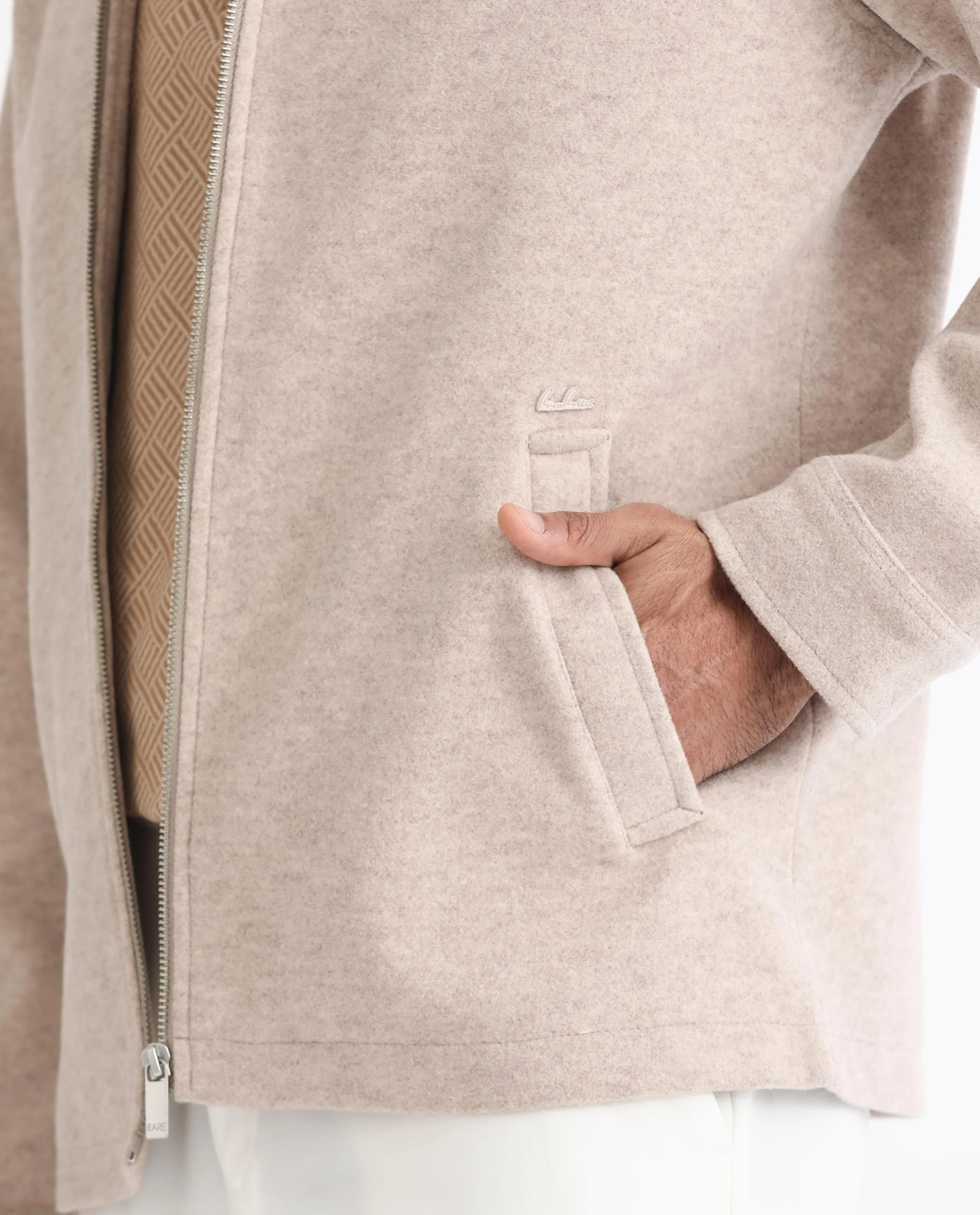 Rare Rabbit Men's Tweeder Beige Polyester Textured Regular Fit Full Sleeve Spread Collar Jacket - Image 4
